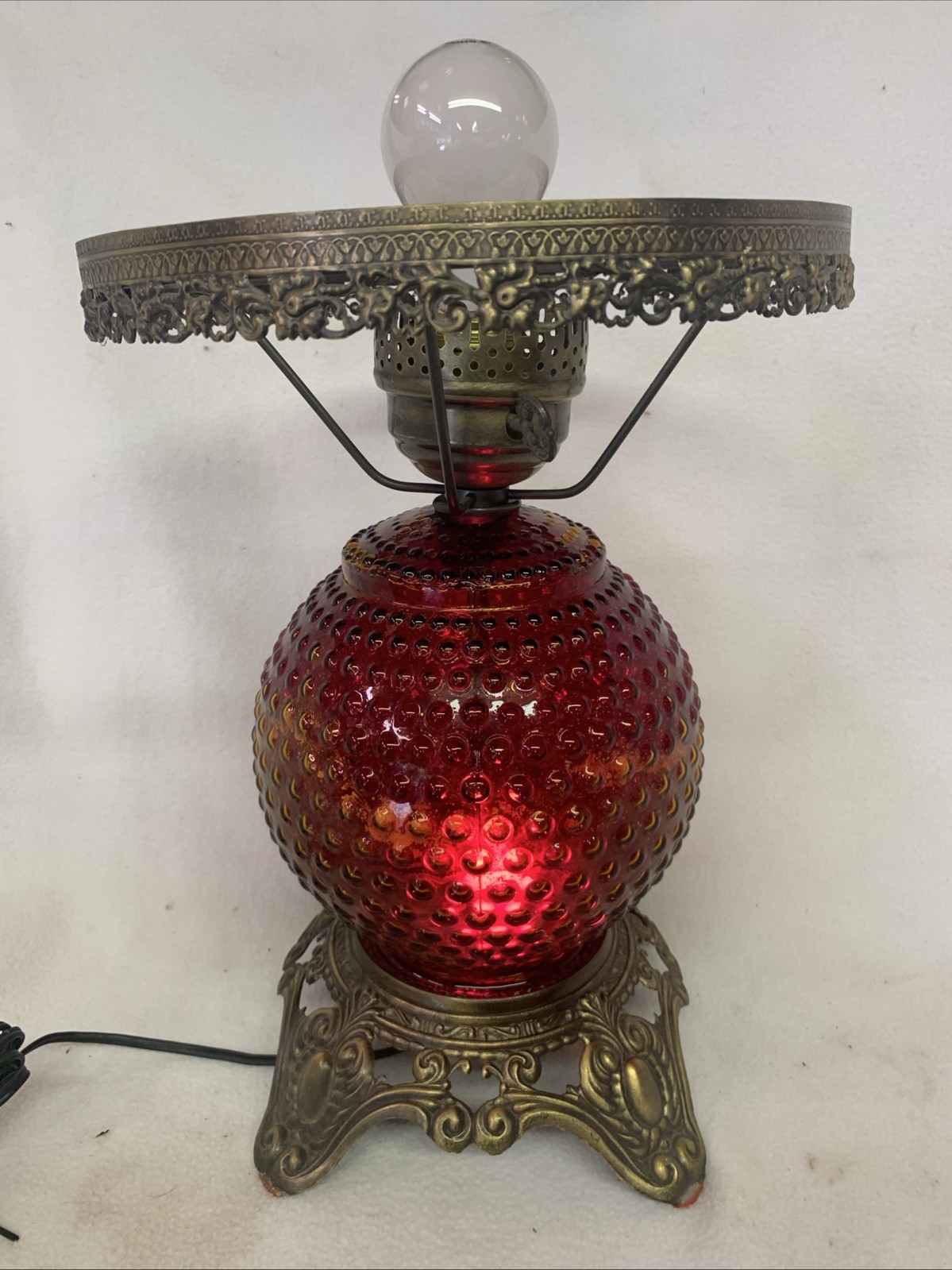 Vintage EF Industries 1970 #338 Red Dots Glass Parlor Lamp