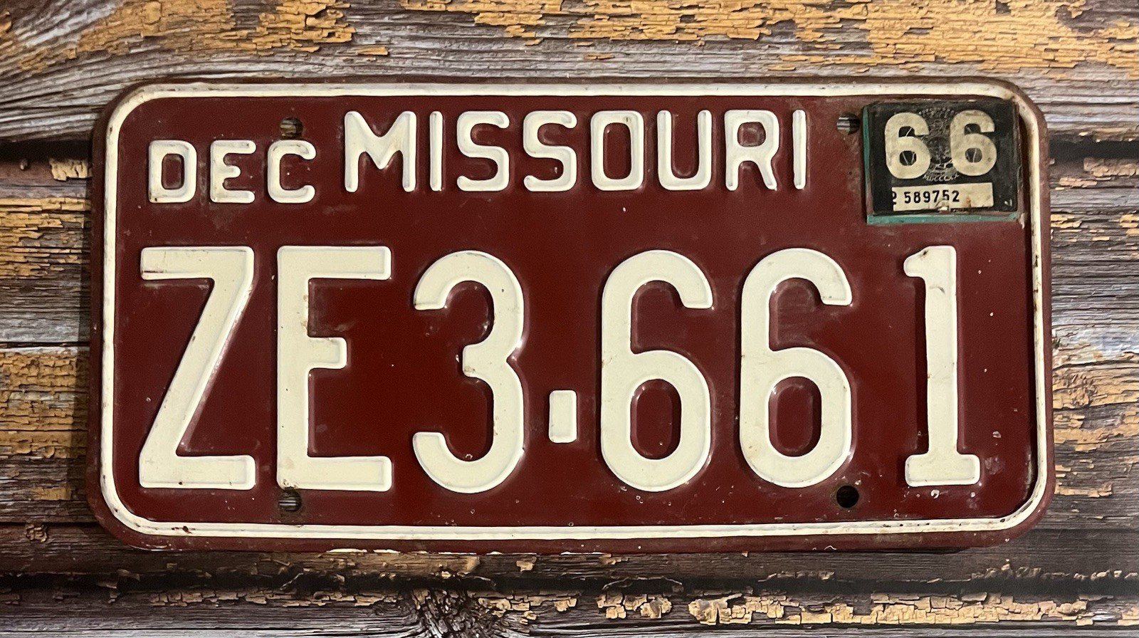 1962 Missouri Automobile License Plate w/ 1966 Tag ZE3-661