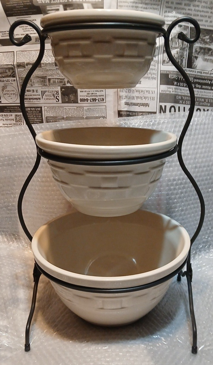 Longaberger Wrought Iron 3 Tiered MIXING BOWL STAND Holds 6