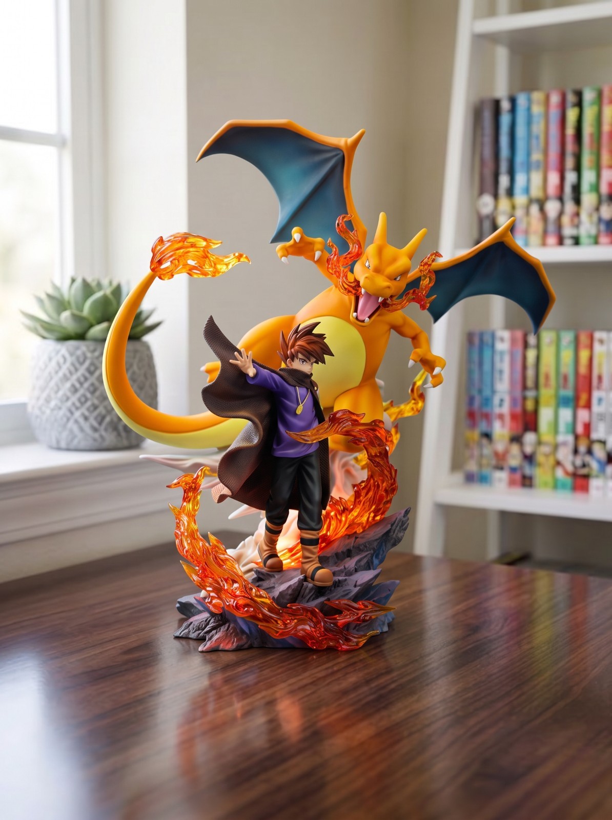 Pokemon Charizard Blue Gary Oak Anime Figure Statue Diorama Collectible Model