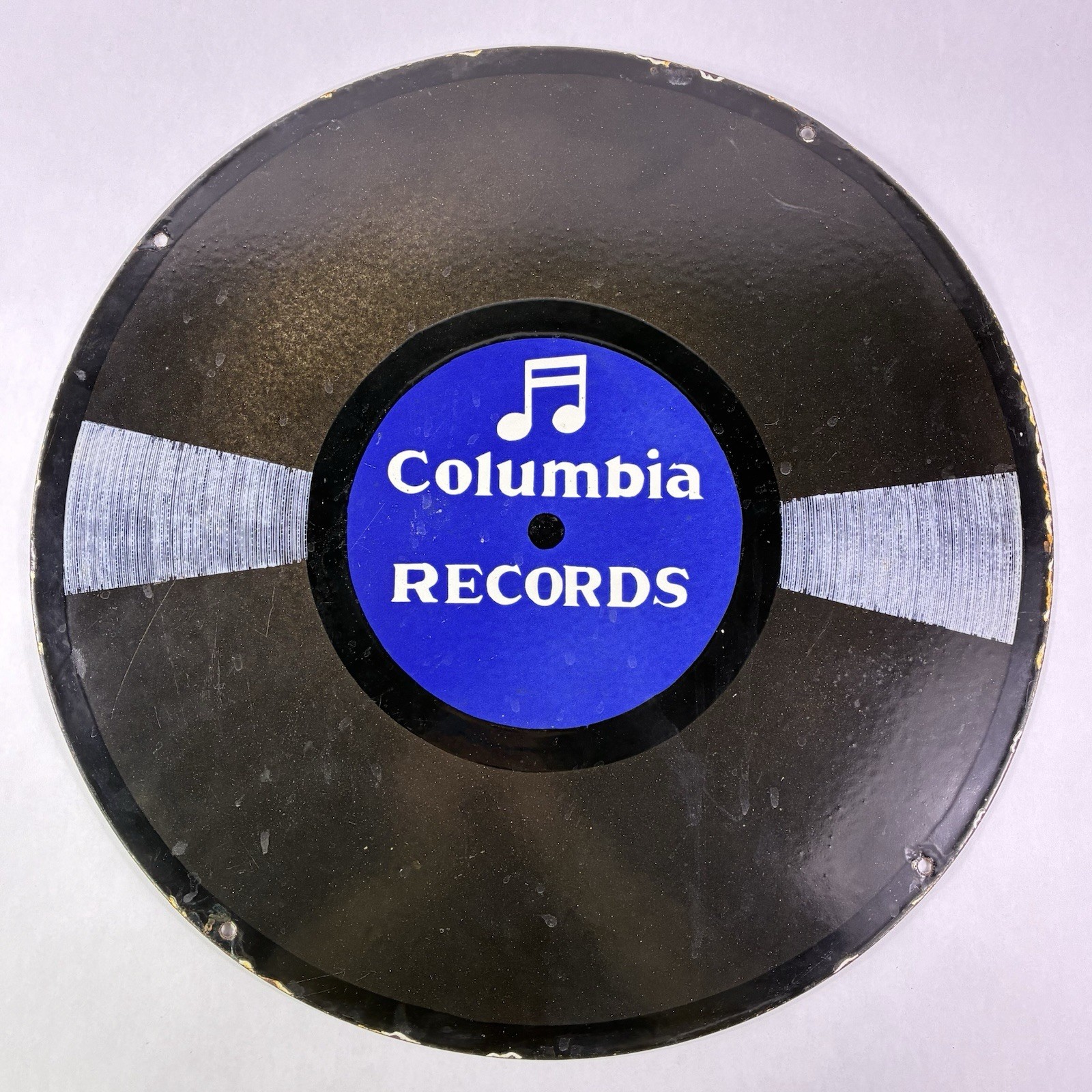 RARE Columbia Records Single Sided Advertising Sign Round Enamel Metal Vintage