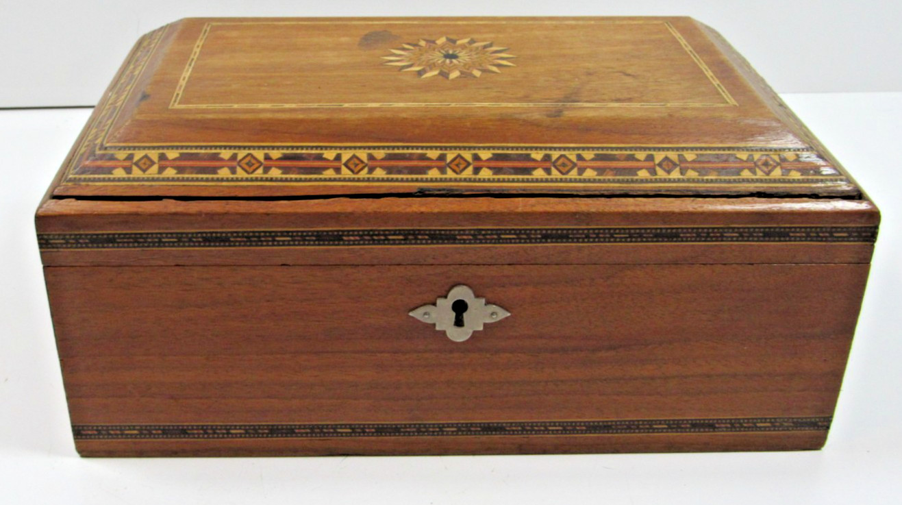 Antique Vintage Cigar Tea Box Inlaid Wood Humidor Tin Lined Antique Vintage Cigar Tea Box Inlaid Wood Humidor Tin Lined