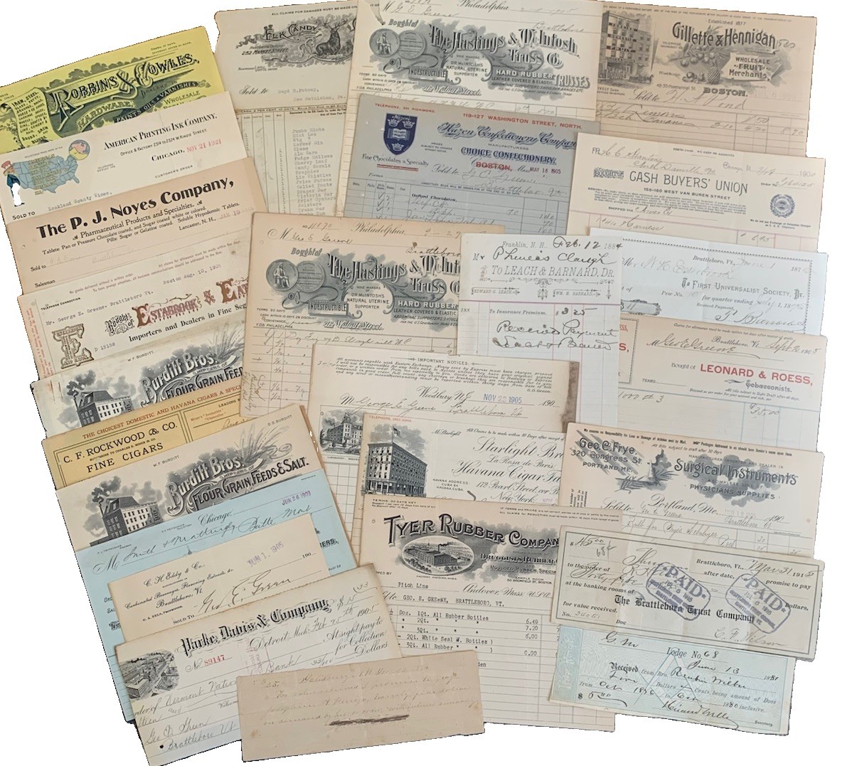 Antique Receipts Invoice Goods Billhead Ephemera Lot 1800’s 1900’s
