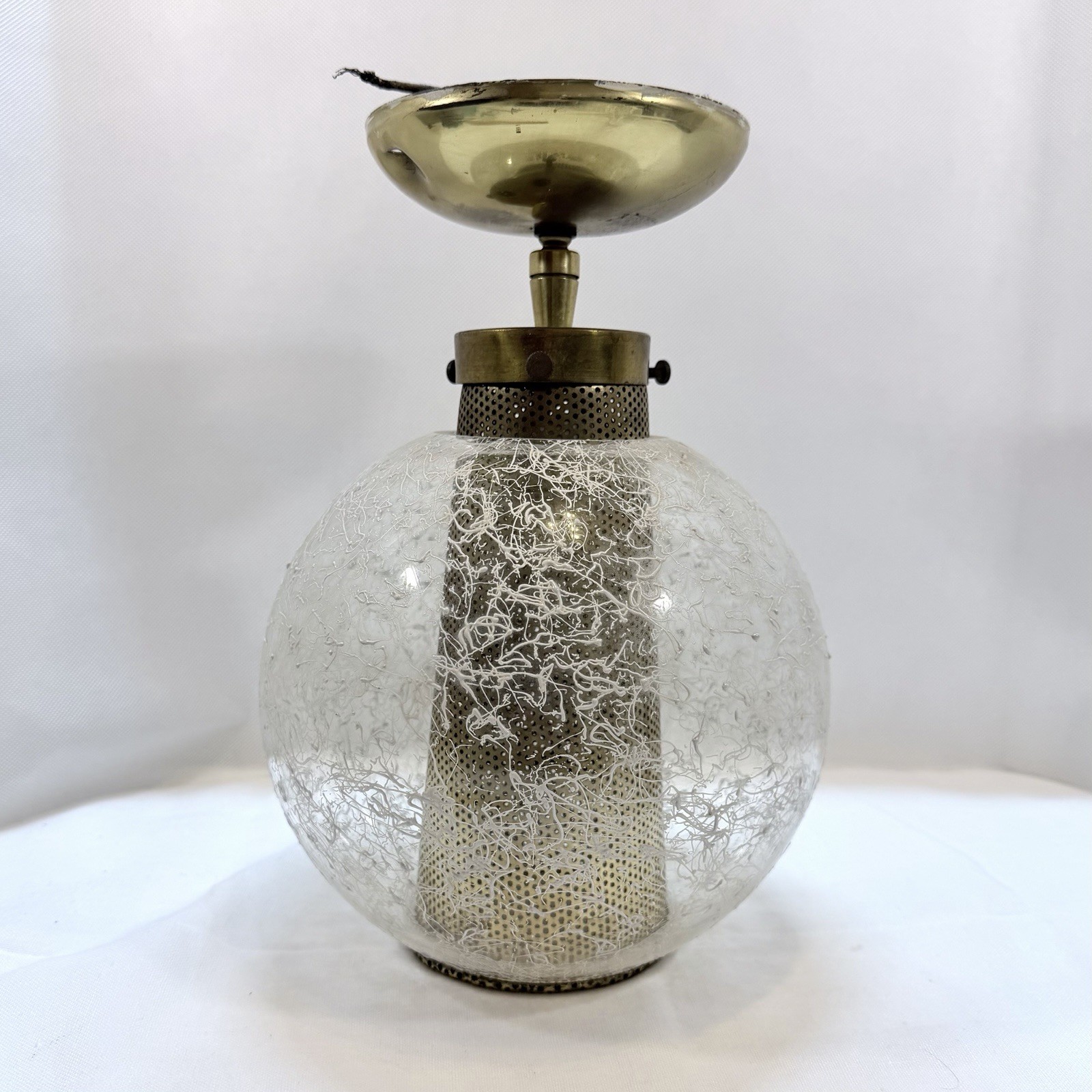 Vintage MCM Semi-Flush Ceiling Fixture with Spaghetti Glass & Perforated Metal Vintage MCM Semi-Flush Ceiling Fixture with Spaghetti Glass & Perforated Metal