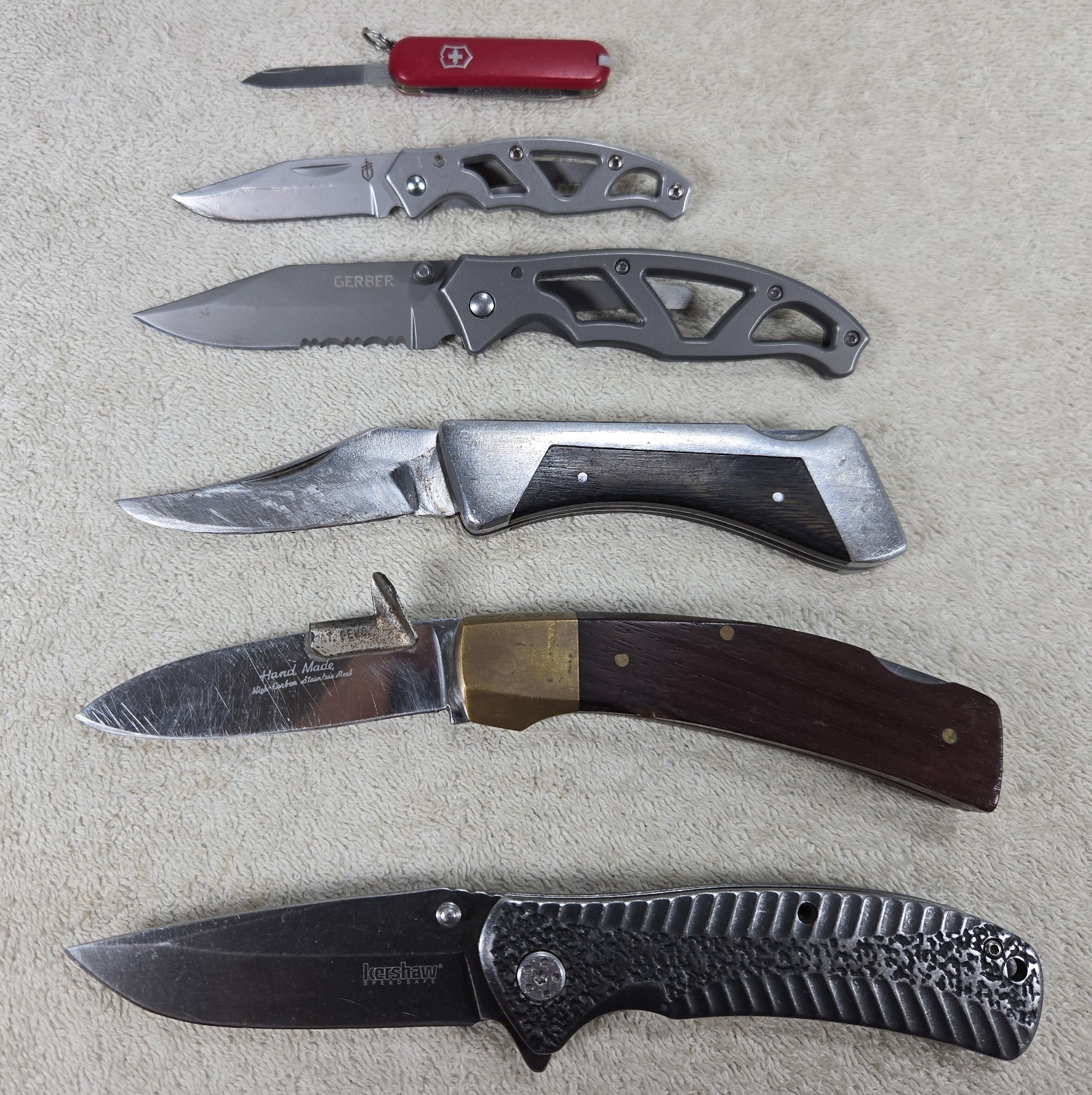 Vintage Pocket Knife Lot Of 6 Folding Knives Victorinox, Kershaw, Gerber, Japan