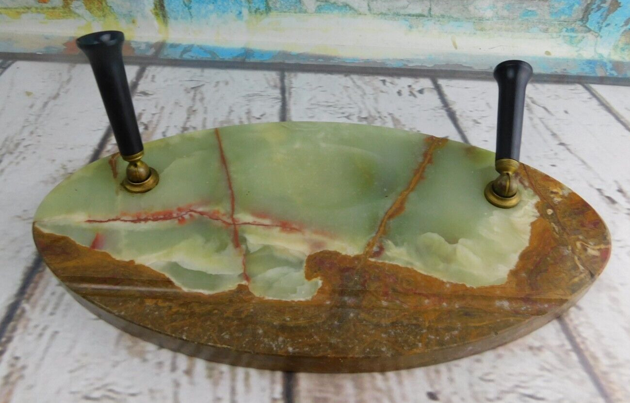 Vtg Agate/Marble Dual Double Fountain Pen Holder Stand 12 Vtg Agate/Marble Dual Double Fountain Pen Holder Stand 12