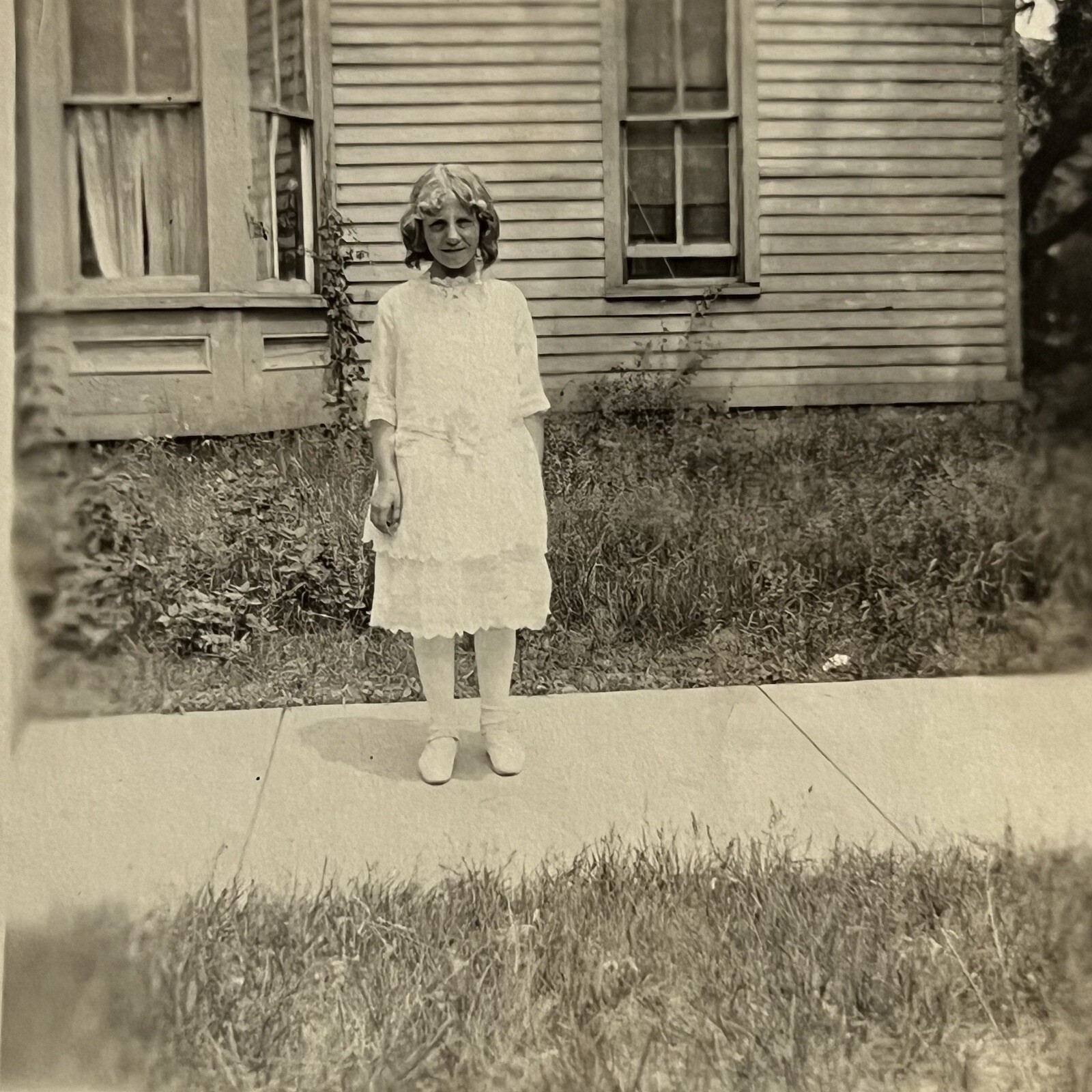 Antique Snapshot Photograph Adorable Girl Side Walk House Great Composition Antique Snapshot Photograph Adorable Girl Side Walk House Great Composition