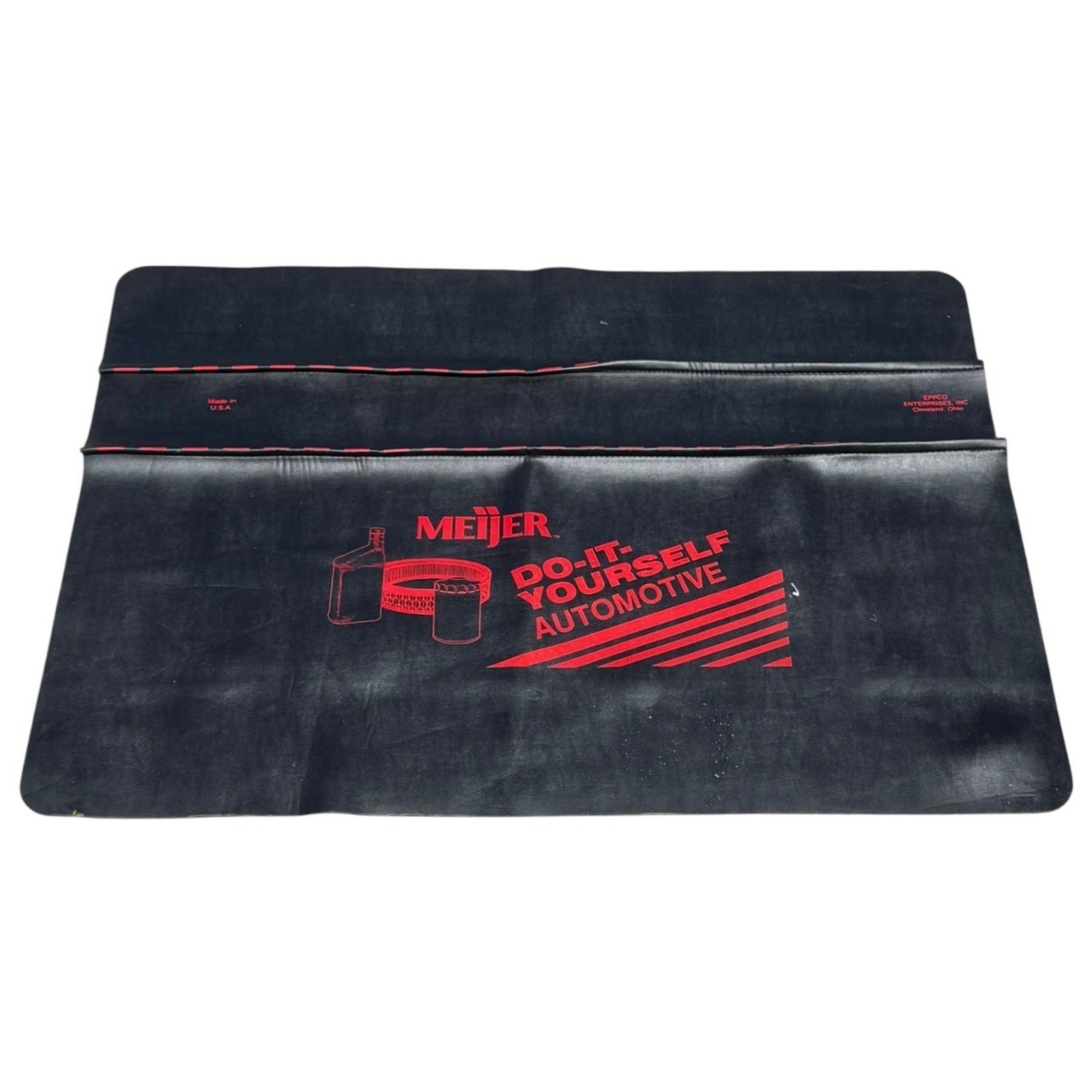 Meijer DIY Automotive Fender Cover Tool Mat Vinyl Black Red Vintage Advertising Meijer DIY Automotive Fender Cover Tool Mat Vinyl Black Red Vintage Advertising