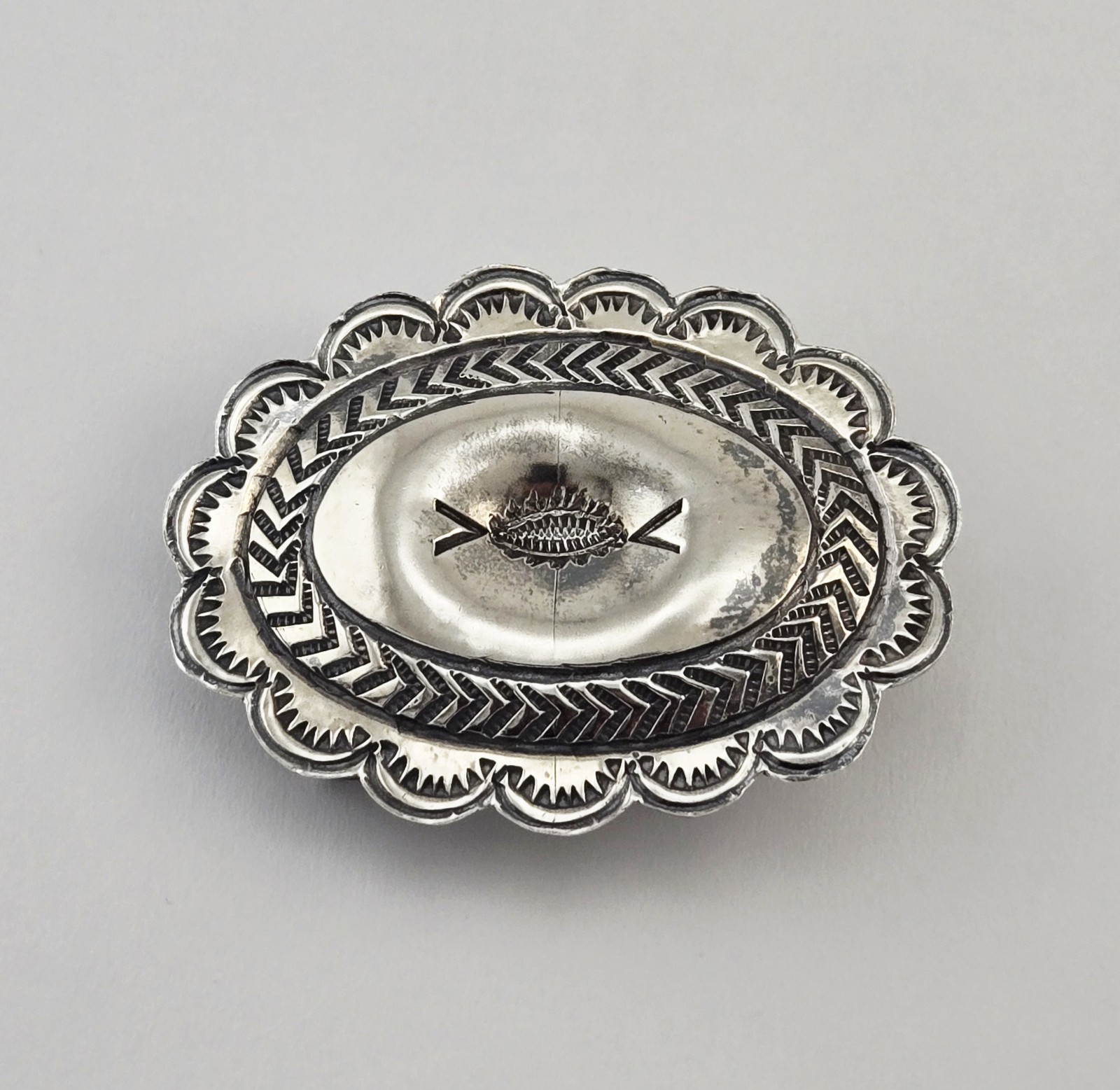 Vintage Native American Sterling Silver Stamped Concho Belt Buckle - 18.5g