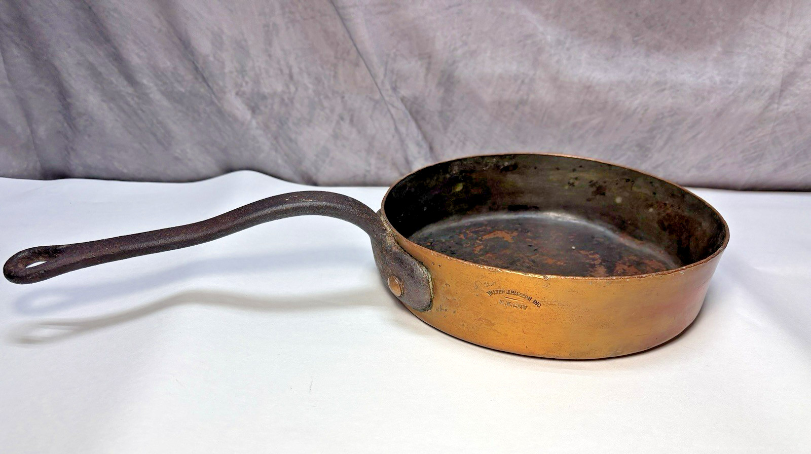 Antique Copper Sauté Pan by Walter J. Buzzini N.Y. City   MM-128