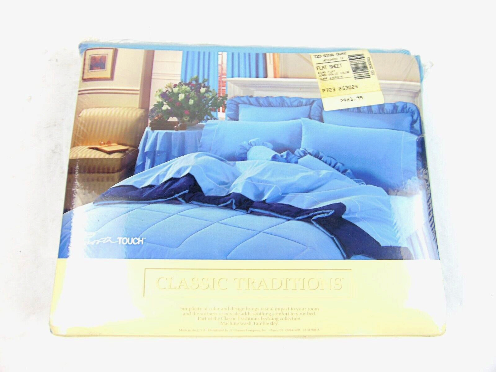 Vintage JC Penney Classic Traditions King Blue Flat Sheet
