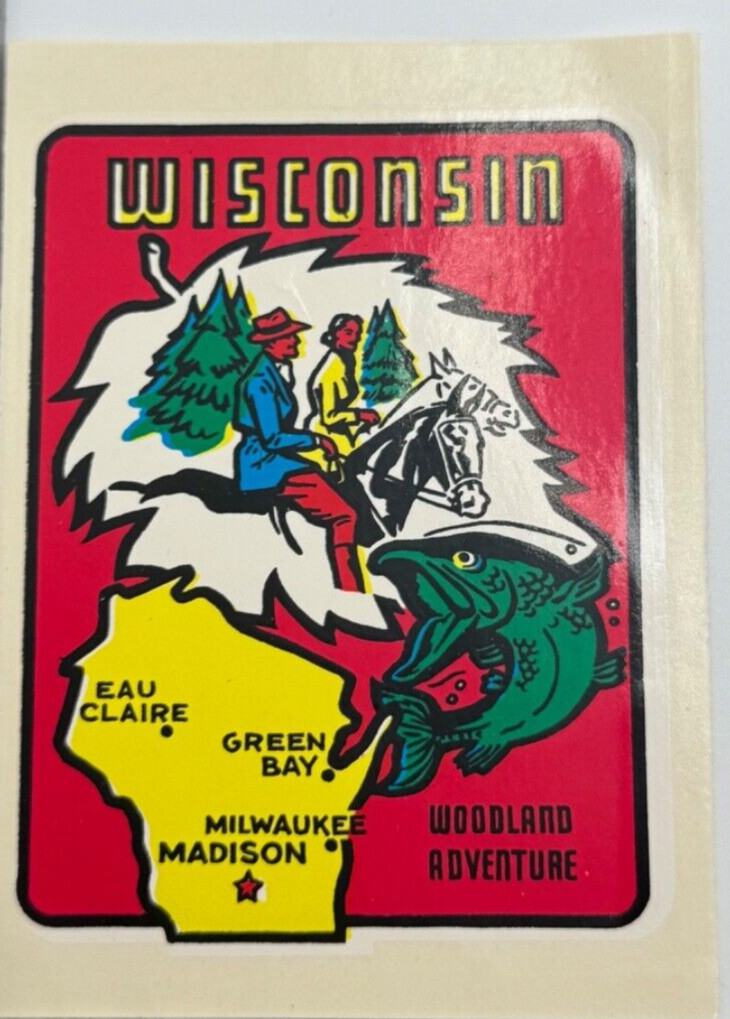 Vintage Wisconsin Horses Trees Fish State Souvenir Travel Decal Vintage Wisconsin Horses Trees Fish State Souvenir Travel Decal