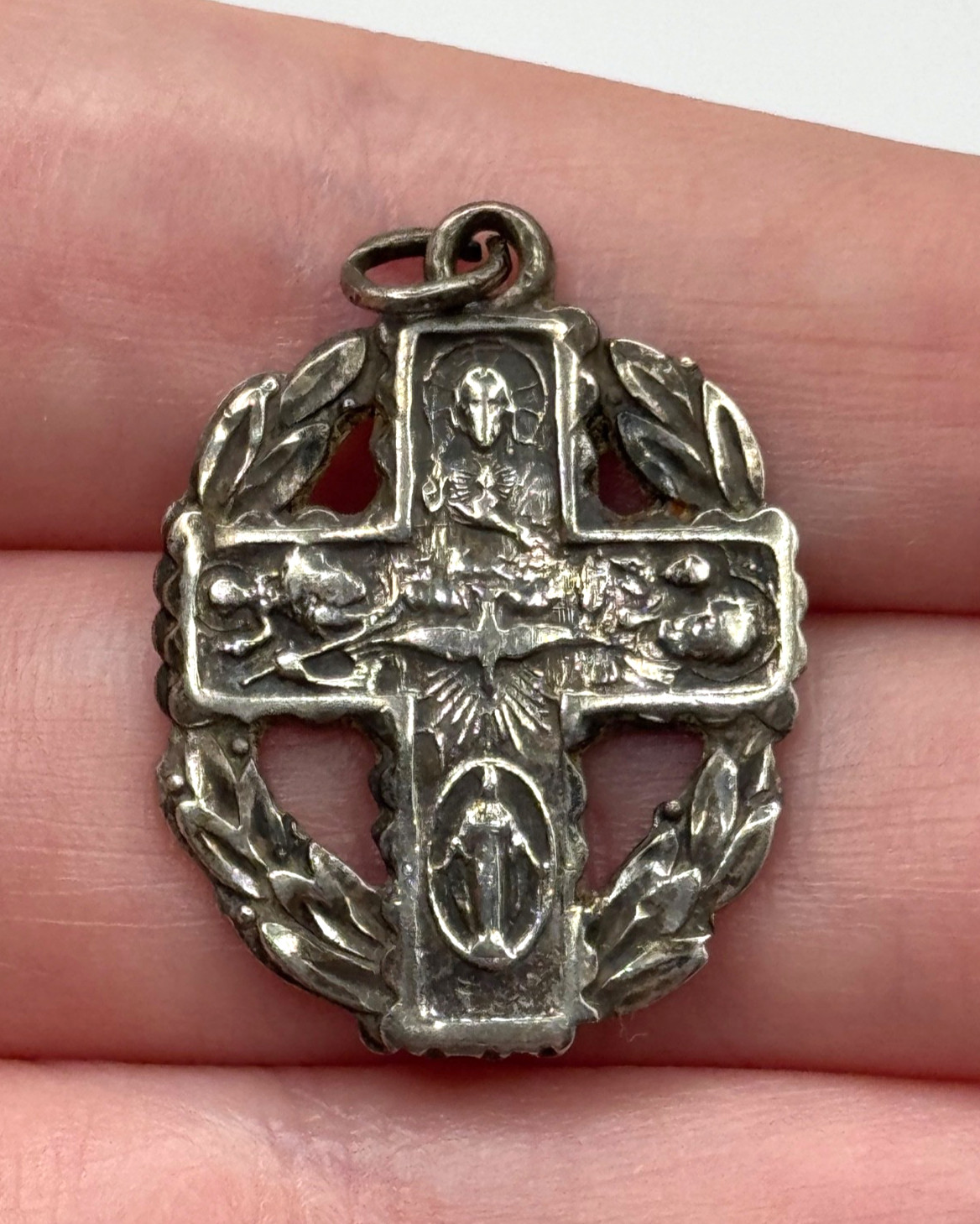 Vintage Sterling Silver Four Way Cross Dove Medal Pendant Vintage Sterling Silver Four Way Cross Dove Medal Pendant