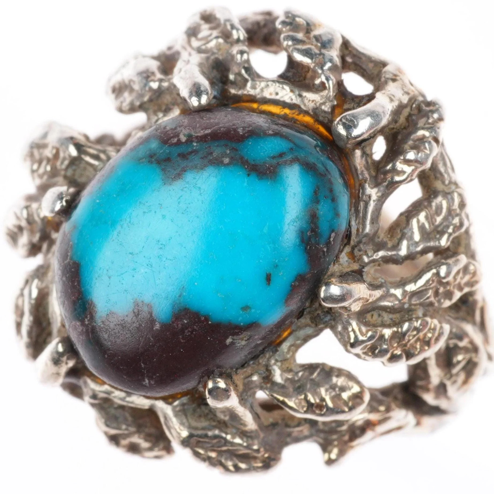 sz5 Vintage Bisbee Turquoise southwestern Brutalist sterling silver ring sz5 Vintage Bisbee Turquoise southwestern Brutalist sterling silver ring