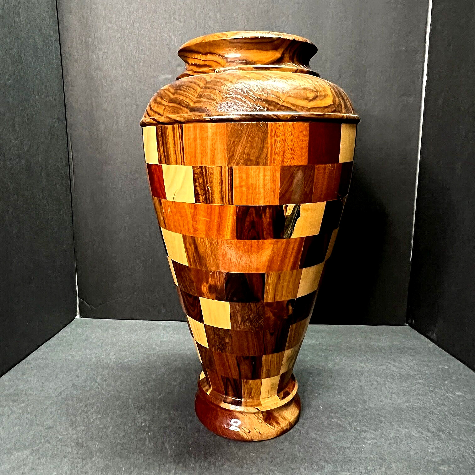 Segmented Wood Vase Large 14.5 inch Hand Crafted Multi-Wood & Color Segmented Wood Vase Large 14.5 inch Hand Crafted Multi-Wood & Color