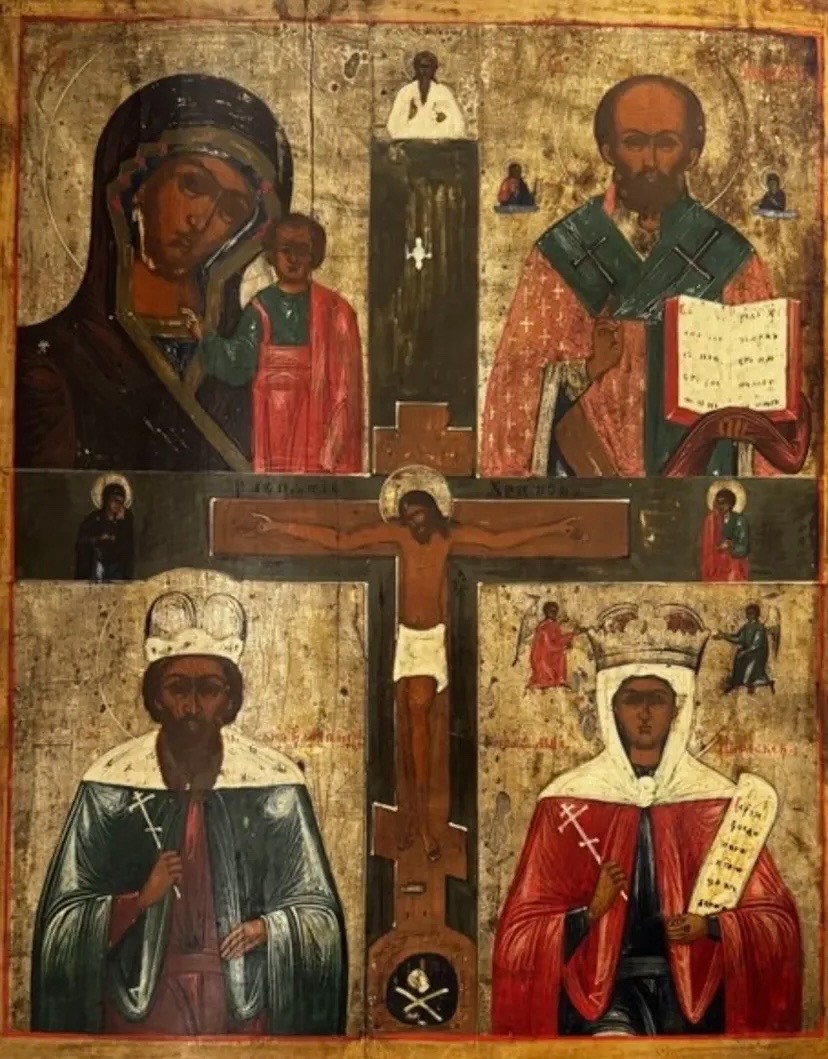Large Russian Icon 19th Century Quadripartite 53 x 43