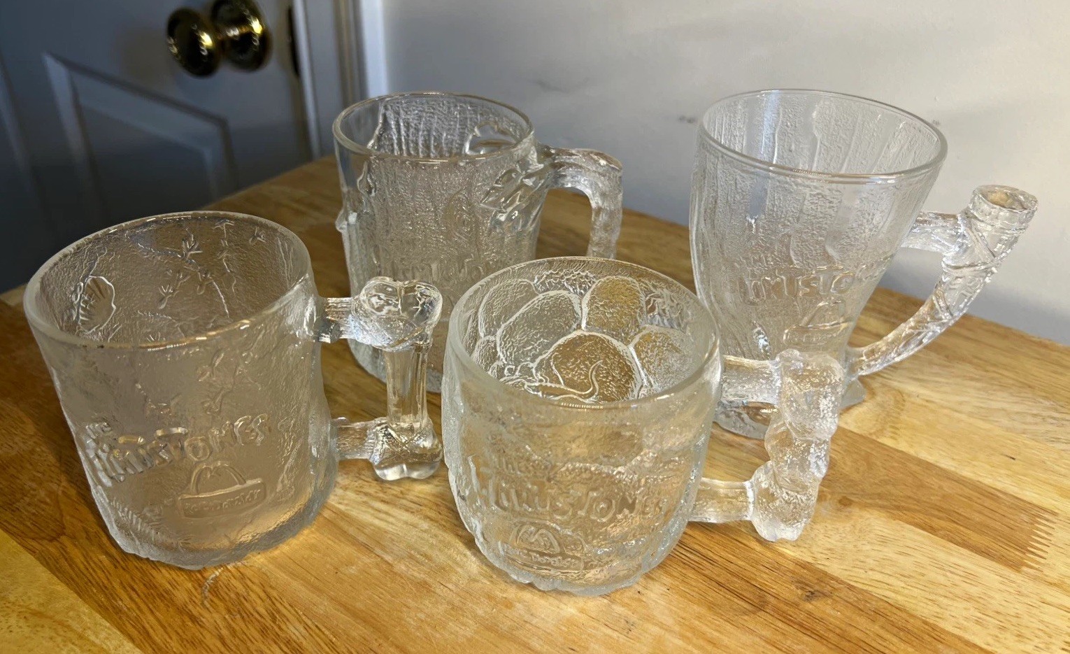 Vintage 1993 McDonald\'s Flintstones Frosted Glass Mugs - Set of 4 (RocDonald\'s)