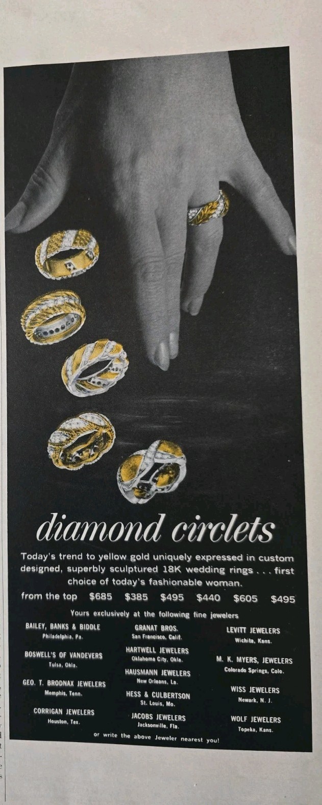 1962 Diamond Circlets 18kt Gold wedding rings vintage jewelry ad