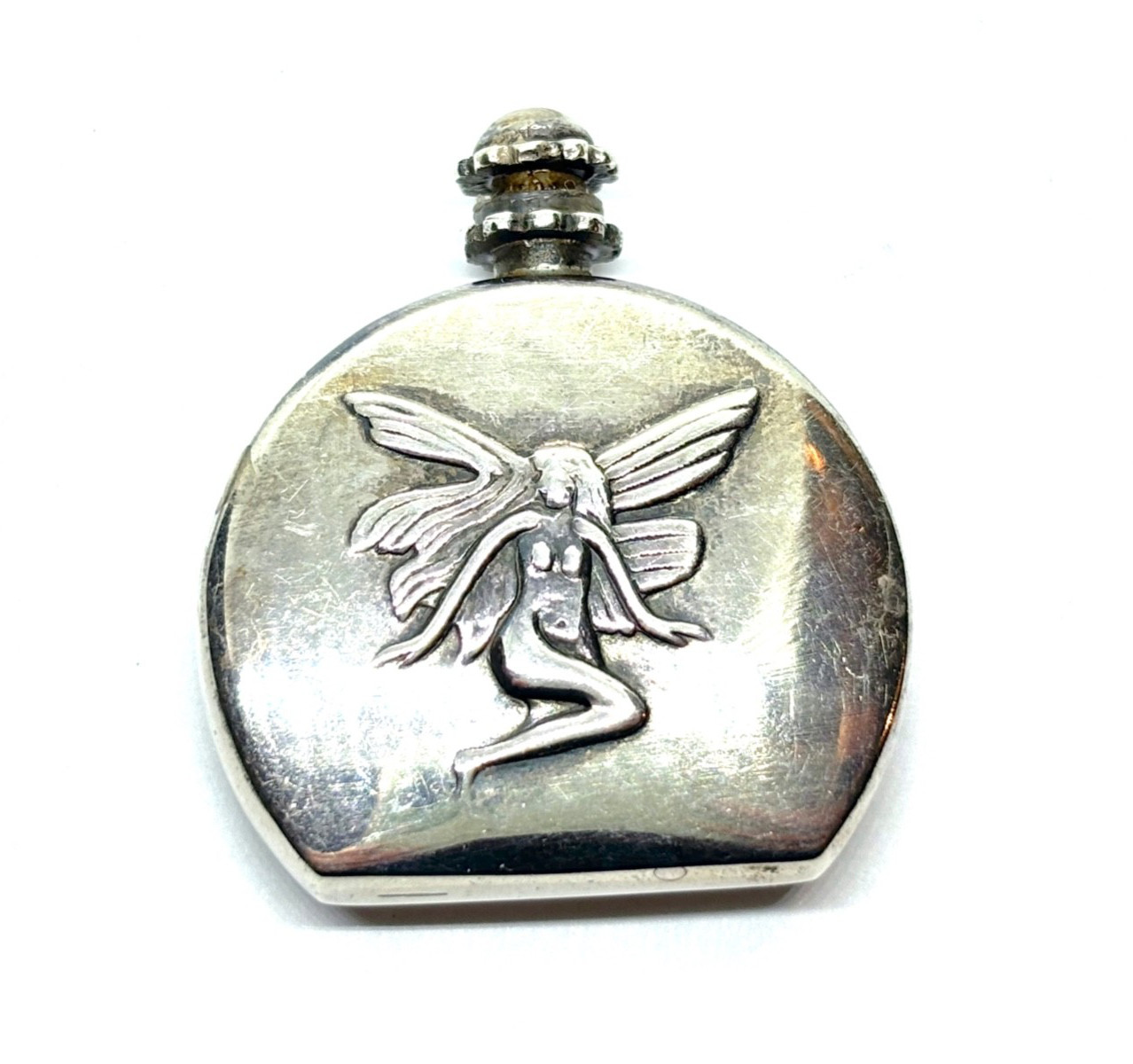 Vintage ARI Norman Silver Perfume Container Bottle With Fairy On Front Vintage ARI Norman Silver Perfume Container Bottle With Fairy On Front