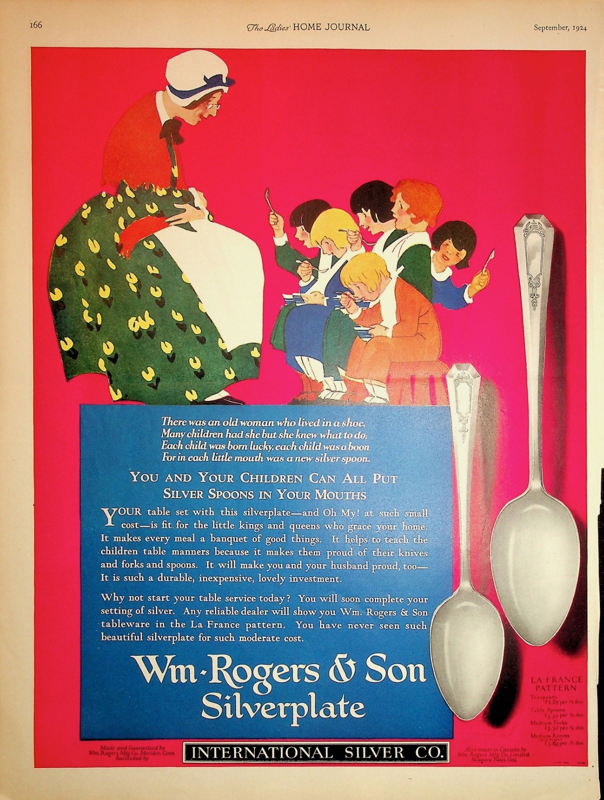 Original 1924 Vintage Print Ad: Win Rogers & Son Silverplate-International Silve