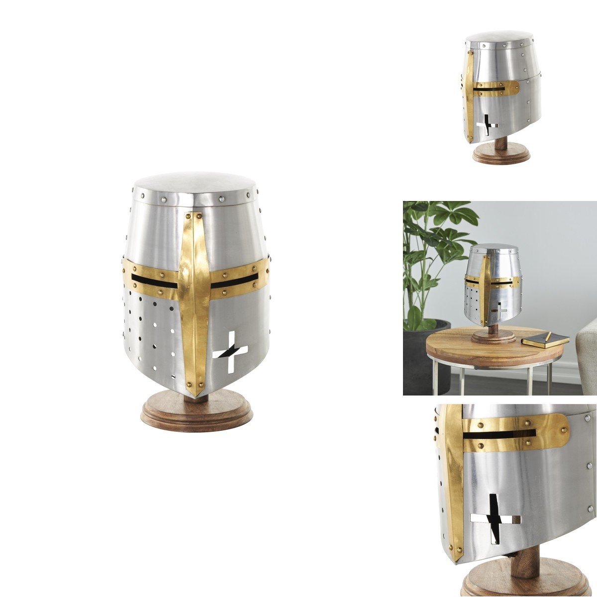Deco 79 Metal Medieval Knight Crusader Helmet with Stand, 10