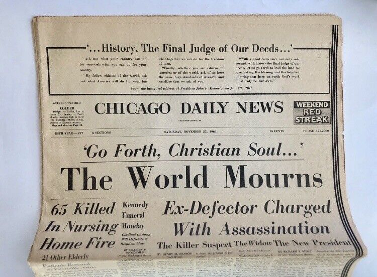 Chicago Daily News JFK Assassination THE WORLD MOURNS Nov 23 1963 Complete