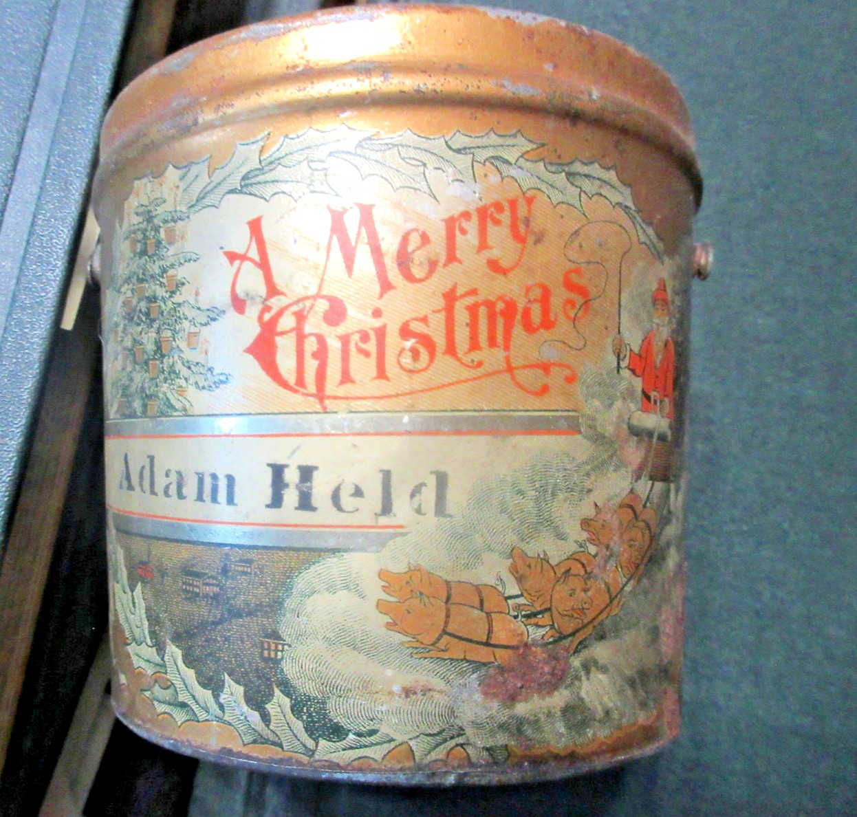 BEST Antique A Merry Christmas & New Year Candy Tin Pail BEST Antique A Merry Christmas & New Year Candy Tin Pail
