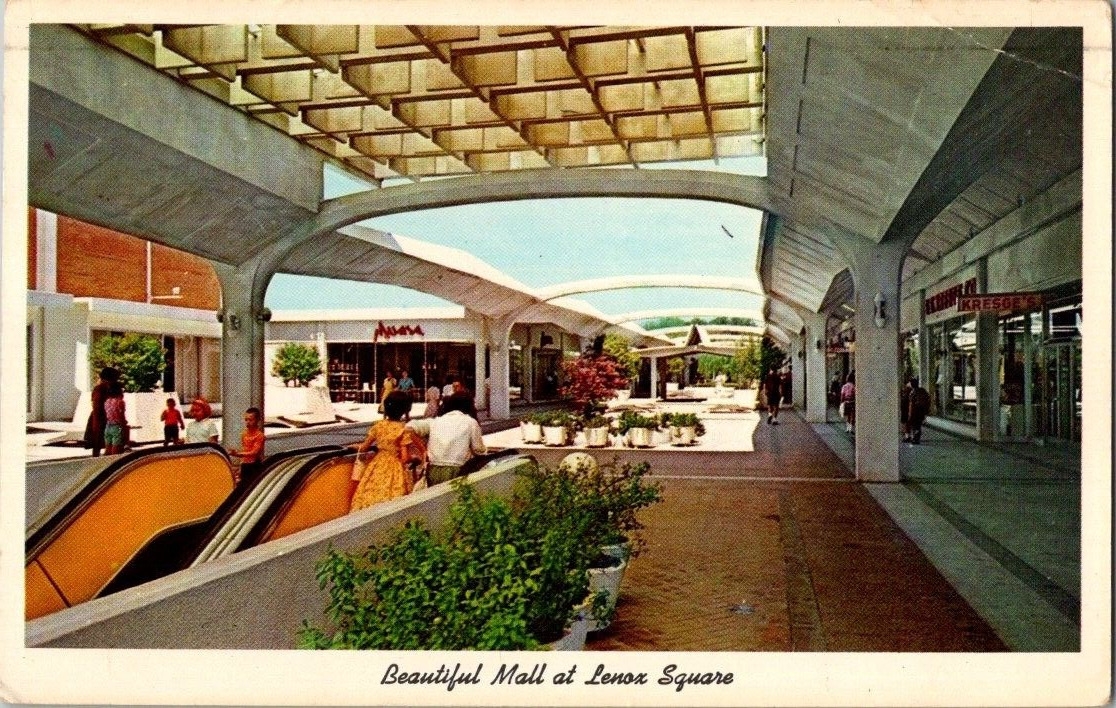1962 Atlanta Georgia Lenox Square Mall escalator postcard a49