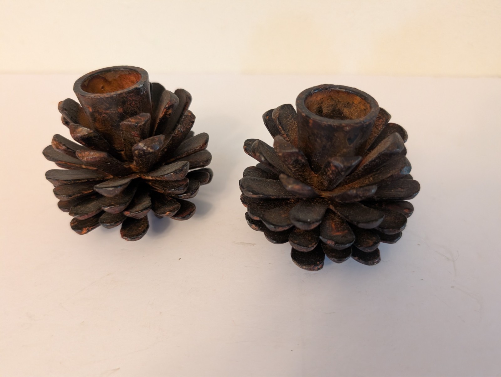 (2) Cast Metal Pinecone Taper Candle Holders 2.5\ (2) Cast Metal Pinecone Taper Candle Holders 2.5\