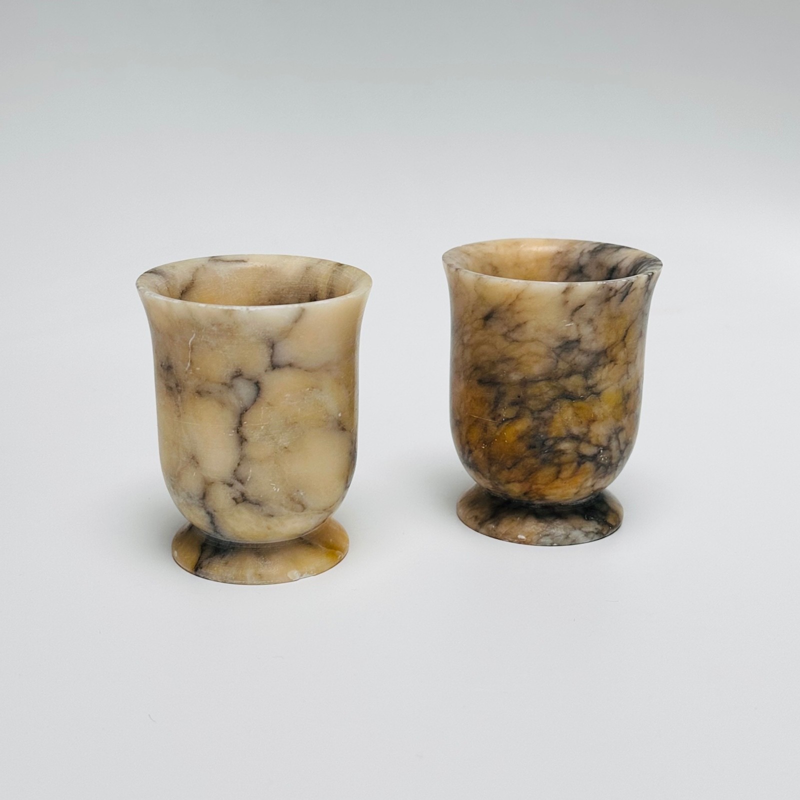 Vintage Italian Alabaster Goblets Pair Hand Carved Natural Stone Italy Decor Vintage Italian Alabaster Goblets Pair Hand Carved Natural Stone Italy Decor