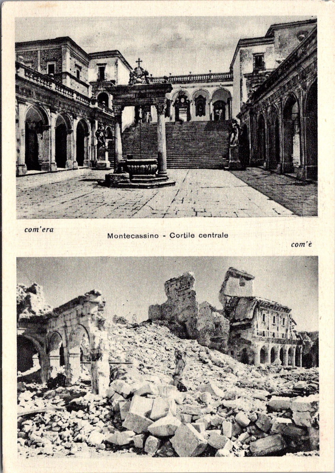 Monte Cassino Central Courtyard Ruins Italy Historic Abbey Vintage Postcard Monte Cassino Central Courtyard Ruins Italy Historic Abbey Vintage Postcard