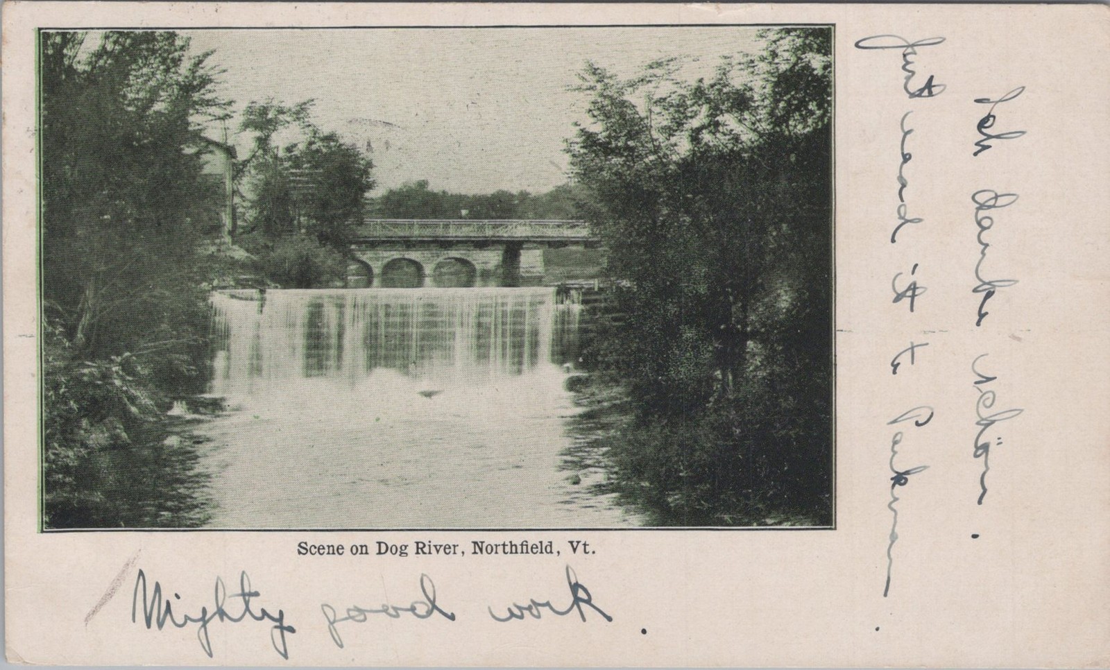Dog River Northfield Vermont VT Dam Waterfall Stone Arch Bridge 1908 Postcard