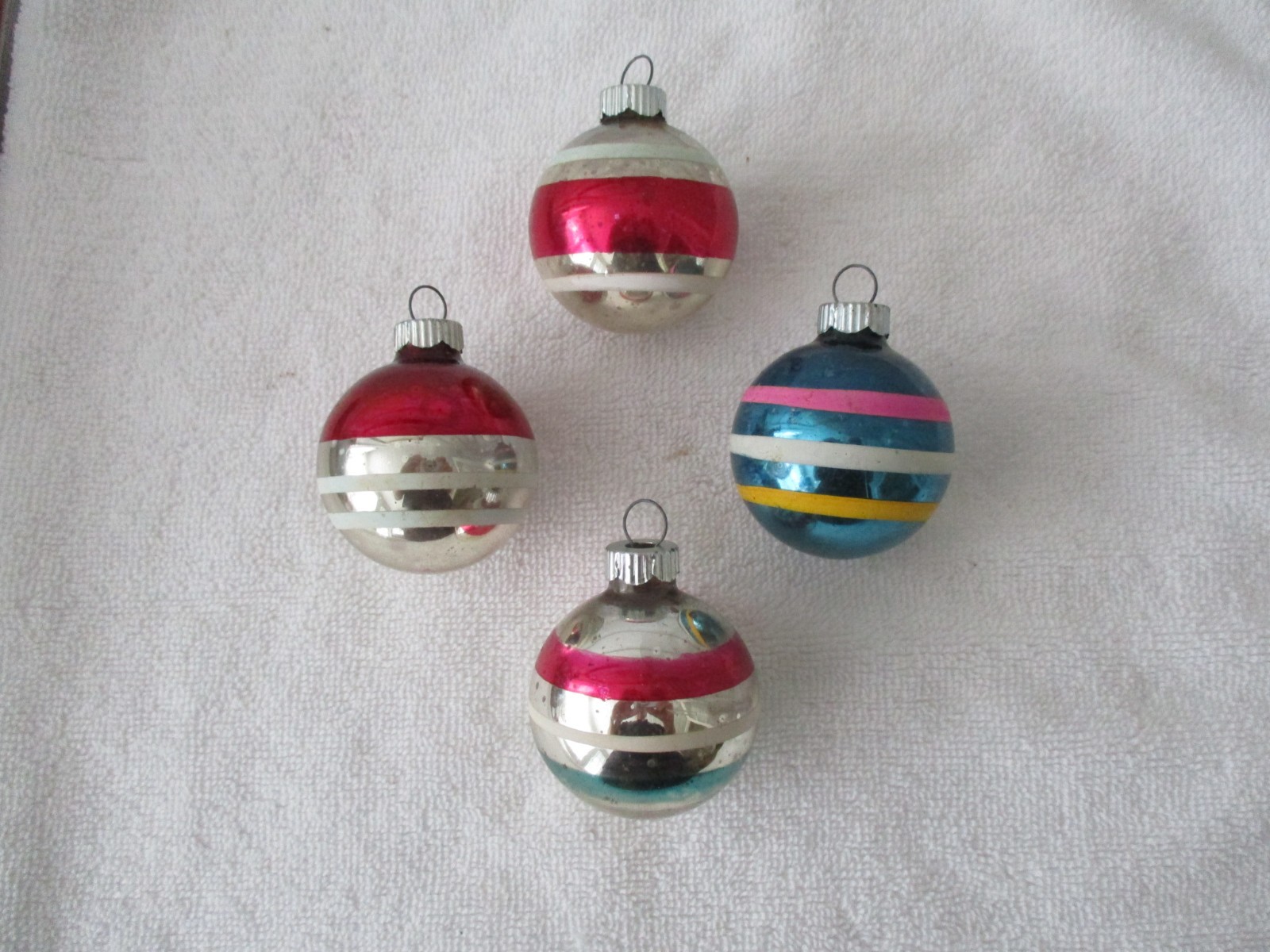 Vintage striped Shiny Brite christmas ornaments, mid-century Vintage striped Shiny Brite christmas ornaments, mid-century
