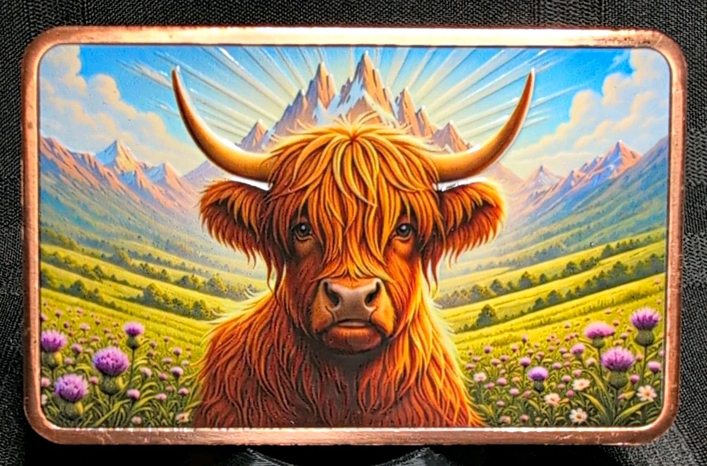 Highland Cow Design 5 oz .999 Fine Copper Bar Limited Mintage 5000 In Capsule Highland Cow Design 5 oz .999 Fine Copper Bar Limited Mintage 5000 In Capsule