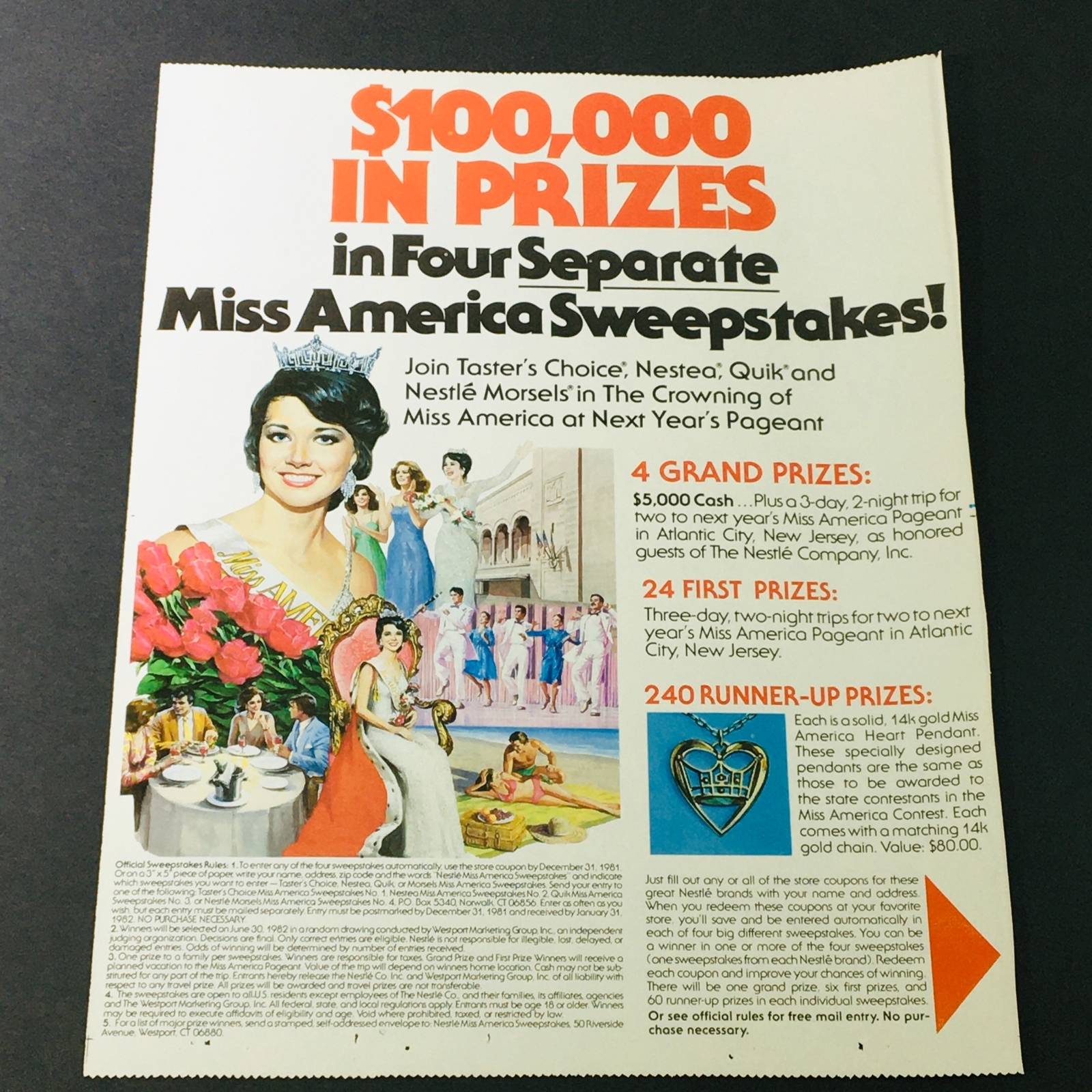 VTG Retro 1982 Taster\'s Choice Nestle Morsels Miss America Sweepstakes Ad Coupon VTG Retro 1982 Taster\'s Choice Nestle Morsels Miss America Sweepstakes Ad Coupon