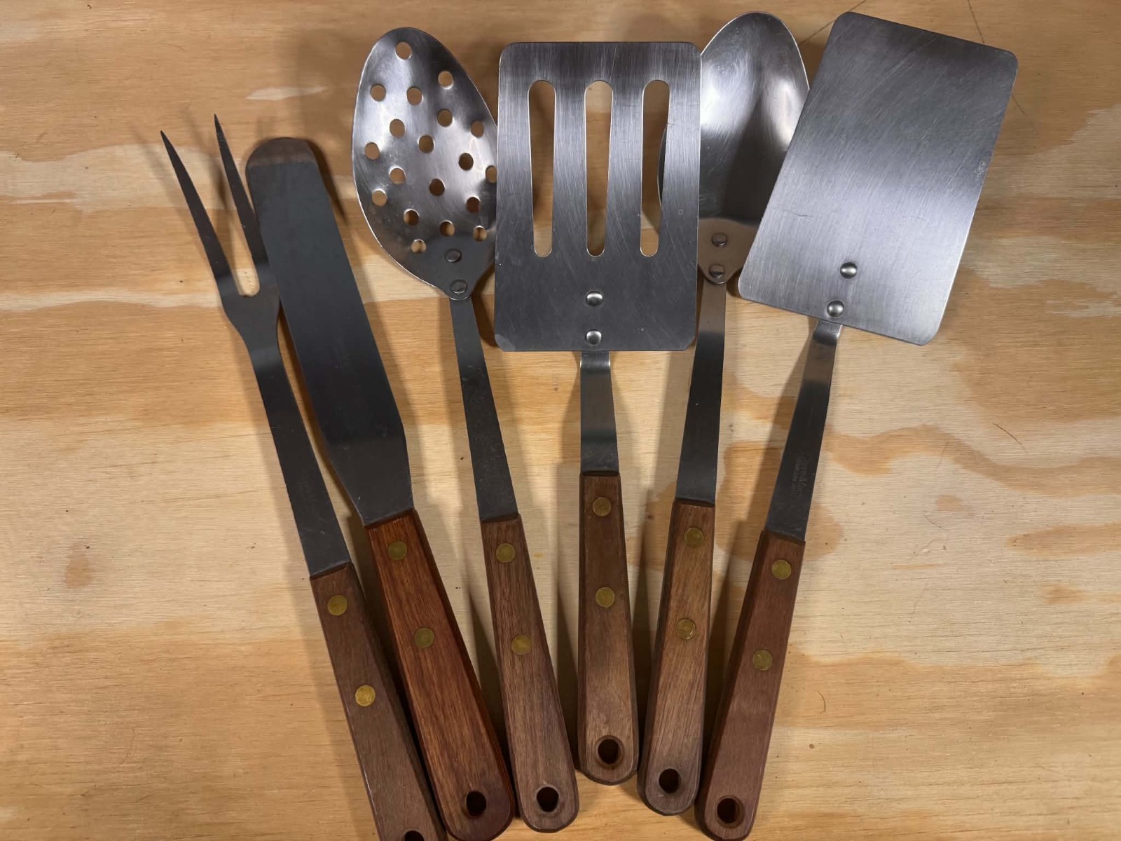 Vtg 50\'s Supre-Macy Stainless Steel Kitchen Utensils Lot 6pc Wood Handle MCM Vtg 50\'s Supre-Macy Stainless Steel Kitchen Utensils Lot 6pc Wood Handle MCM