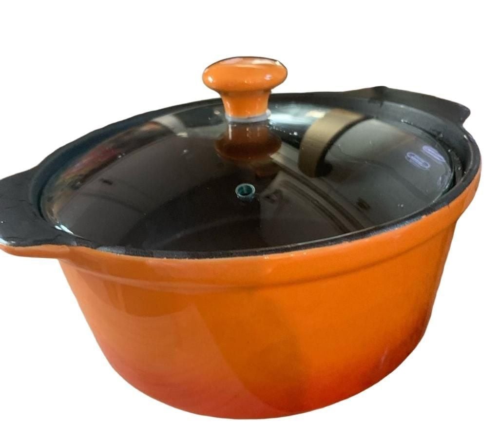 Le Creuset Enameled Cast Iron Dutch Oven Orange With Glass Lid Le Creuset Enameled Cast Iron Dutch Oven Orange With Glass Lid