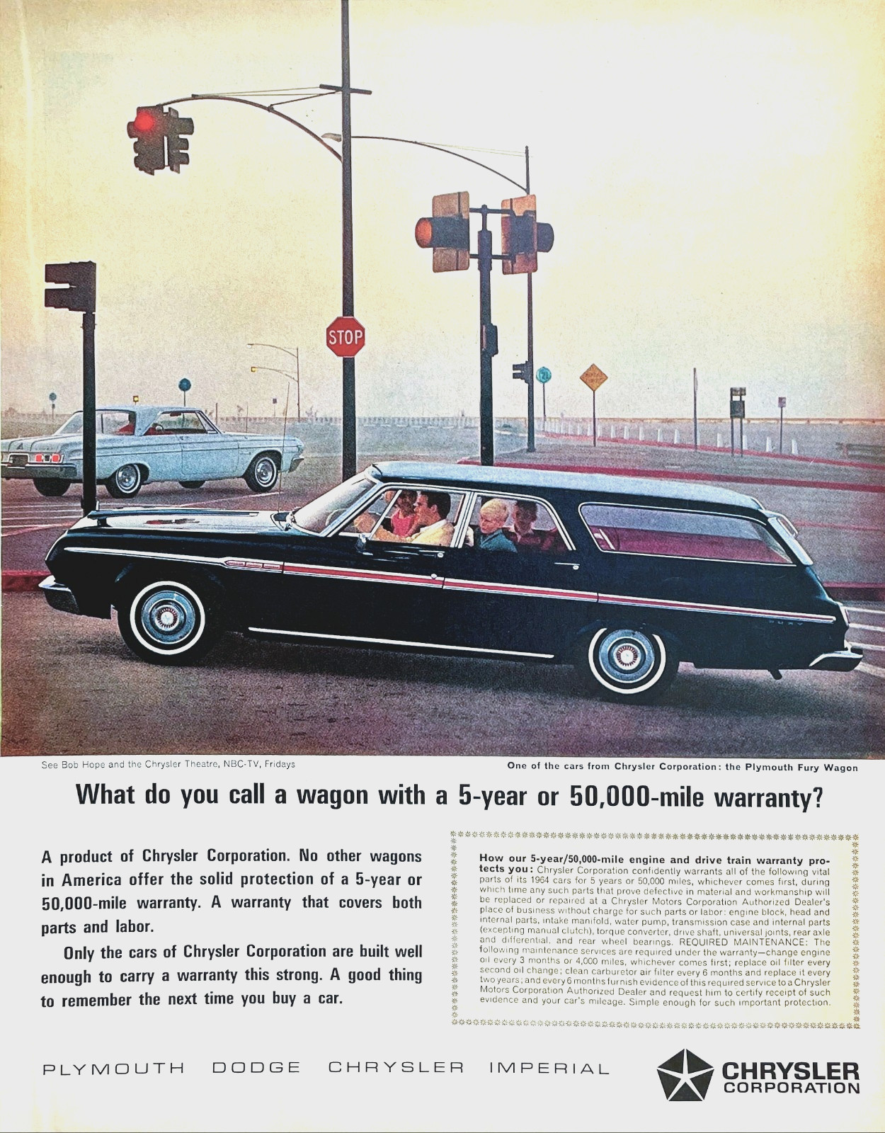 1964 Plymouth Fury Wagon Chrysler Corp 5 Year 50000 Mile Warranty Mag Print Ad 1964 Plymouth Fury Wagon Chrysler Corp 5 Year 50000 Mile Warranty Mag Print Ad
