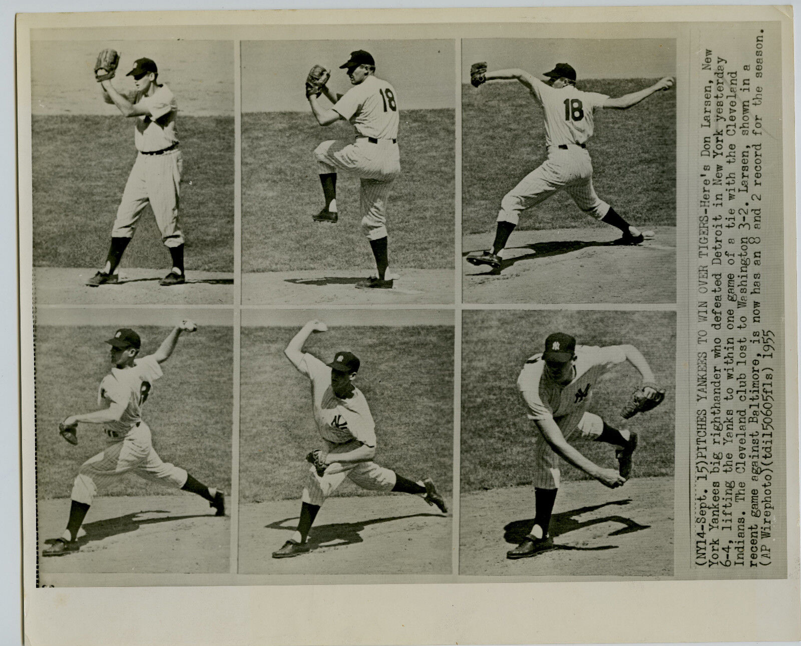 New York Yankees Don Larsen throwing sequence 1955 original wire photo