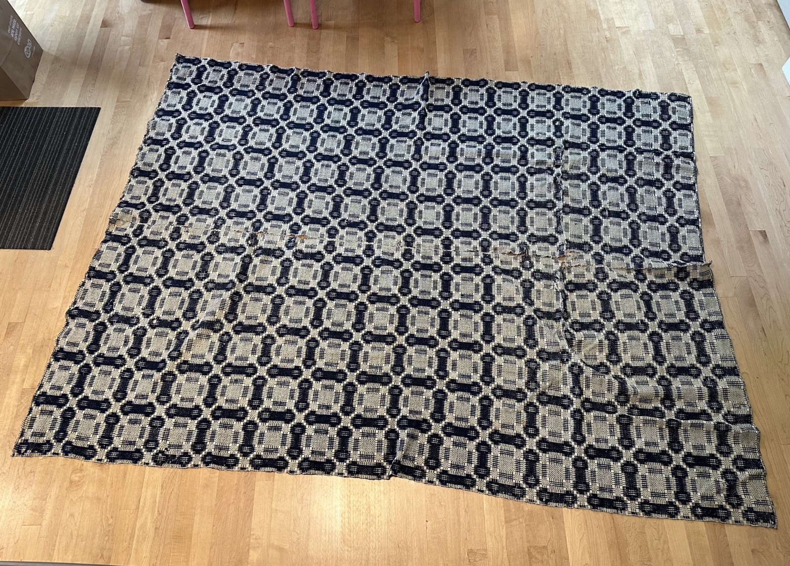 Beautiful Antique Linsey-Woolsey Blanket Coverlet Early 1800\'s 68\ Beautiful Antique Linsey-Woolsey Blanket Coverlet Early 1800\'s 68\