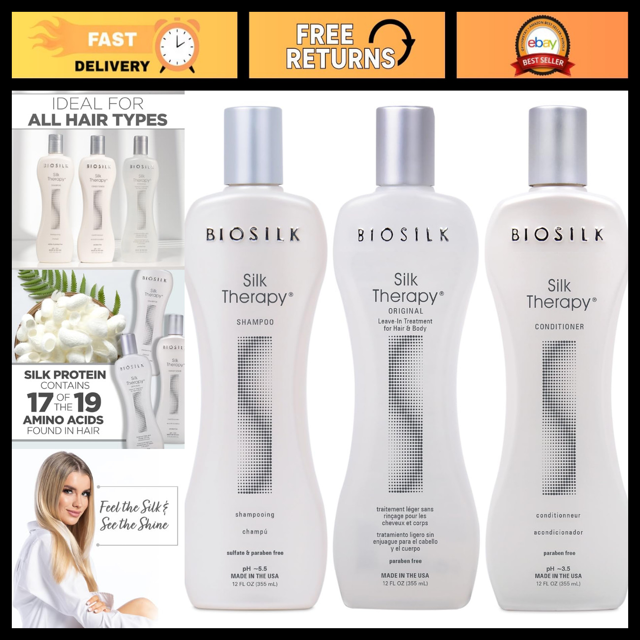 BioSilk 3-Piece Silk Therapy Kit, 12 Oz Haircare Set BioSilk 3-Piece Silk Therapy Kit, 12 Oz Haircare Set