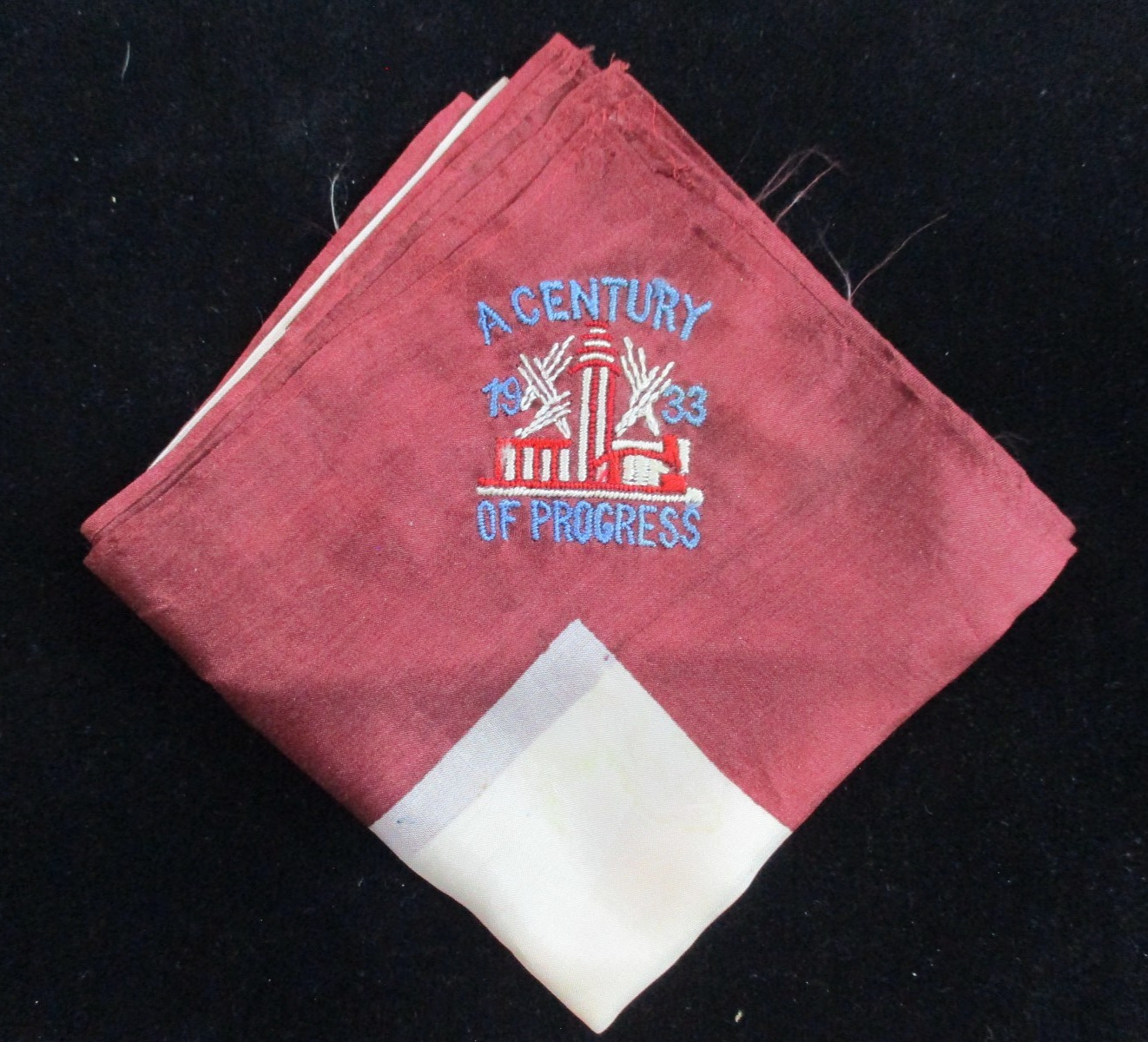 933 A Century of Progress Chicago World\'s Fair Souvenir Embroidered Silk Hanky 933 A Century of Progress Chicago World\'s Fair Souvenir Embroidered Silk Hanky