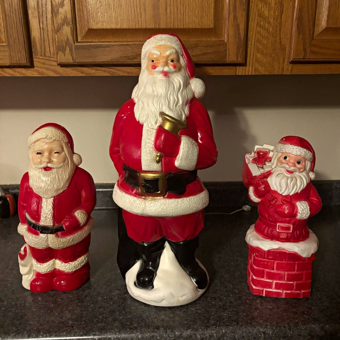 Vintage Plastic Blown Christmas Santa Figurines