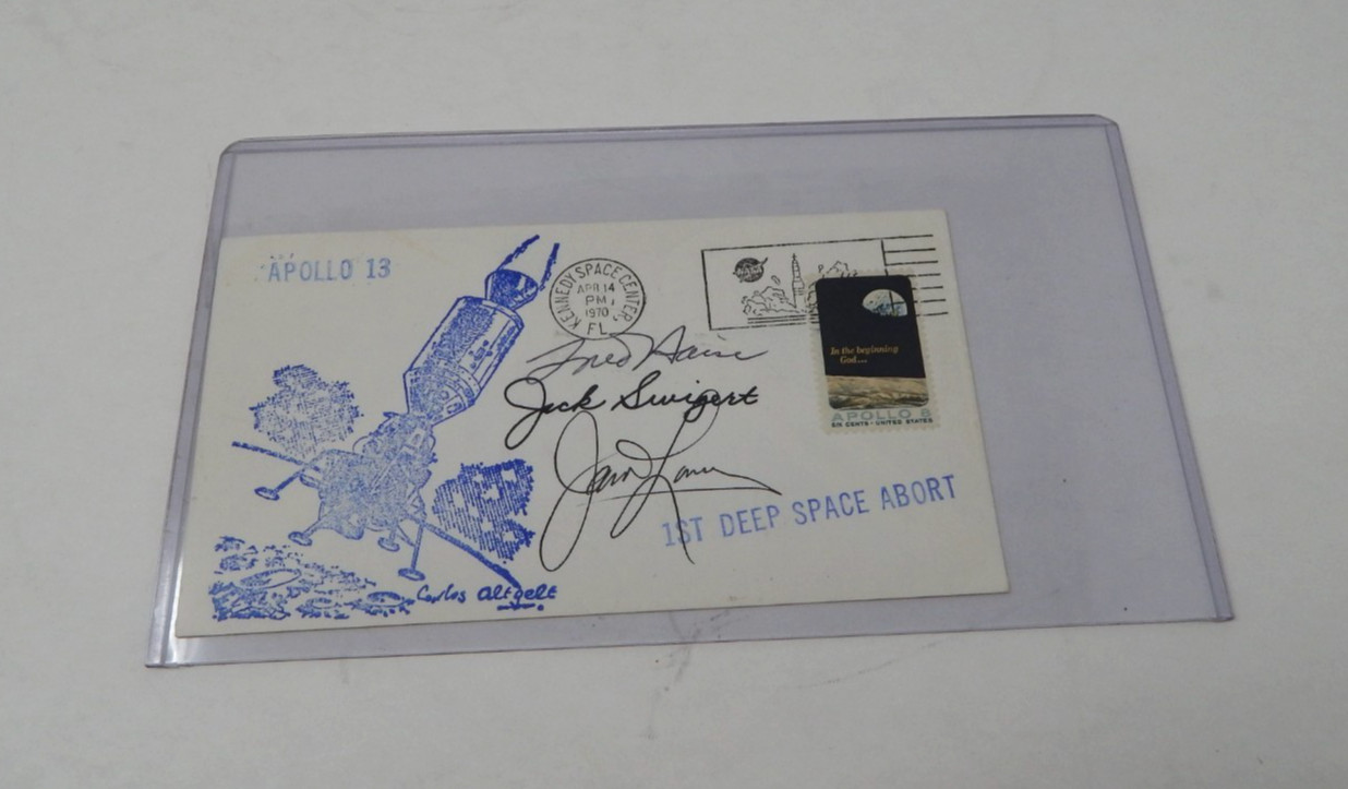 Apollo 13 Autographed Post Card Jack Swigert Fred Haise James Lovell Apollo 13 Autographed Post Card Jack Swigert Fred Haise James Lovell