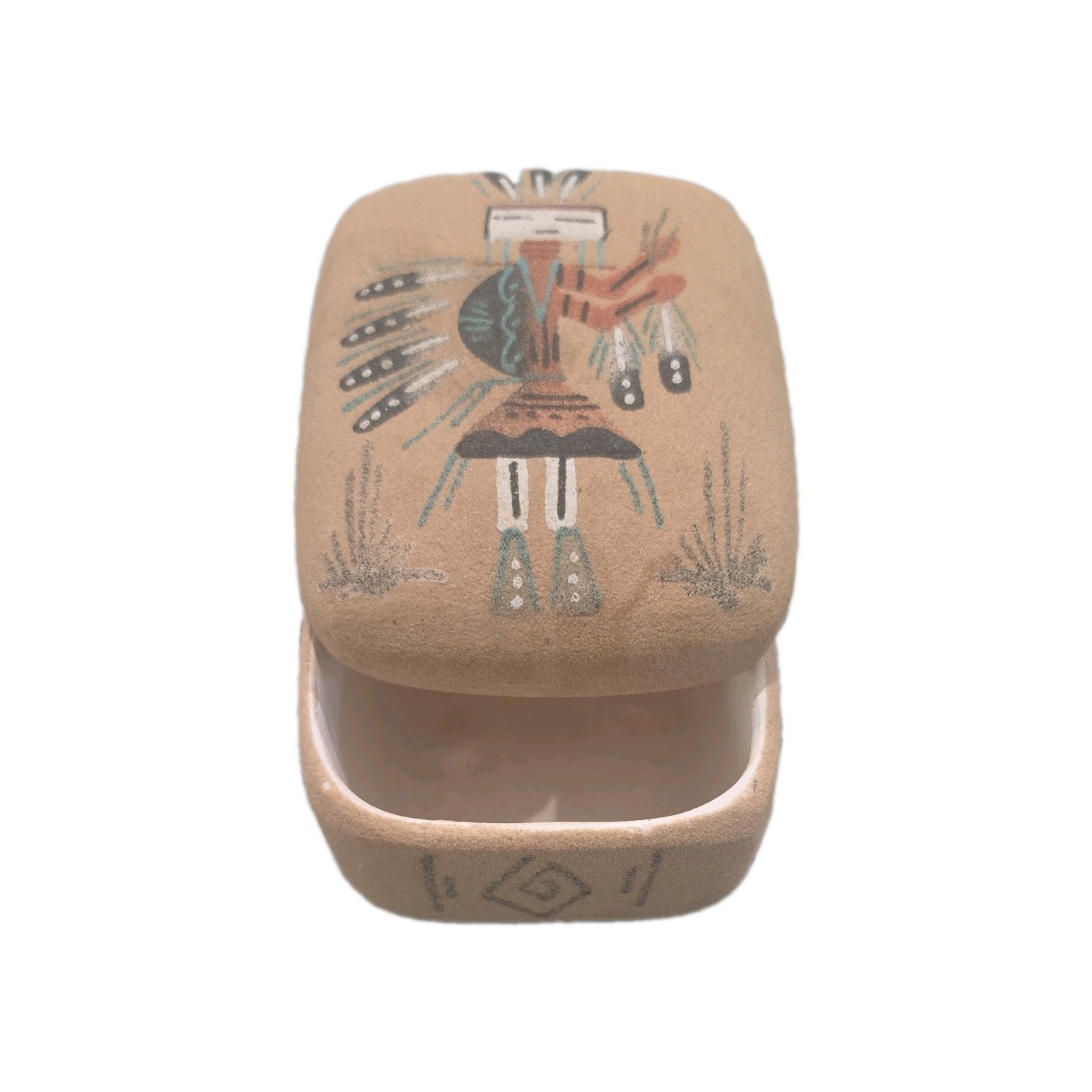 Native American Navajo Sand Painting Ceramic Pottery Jewelry Trinket Box Native American Navajo Sand Painting Ceramic Pottery Jewelry Trinket Box