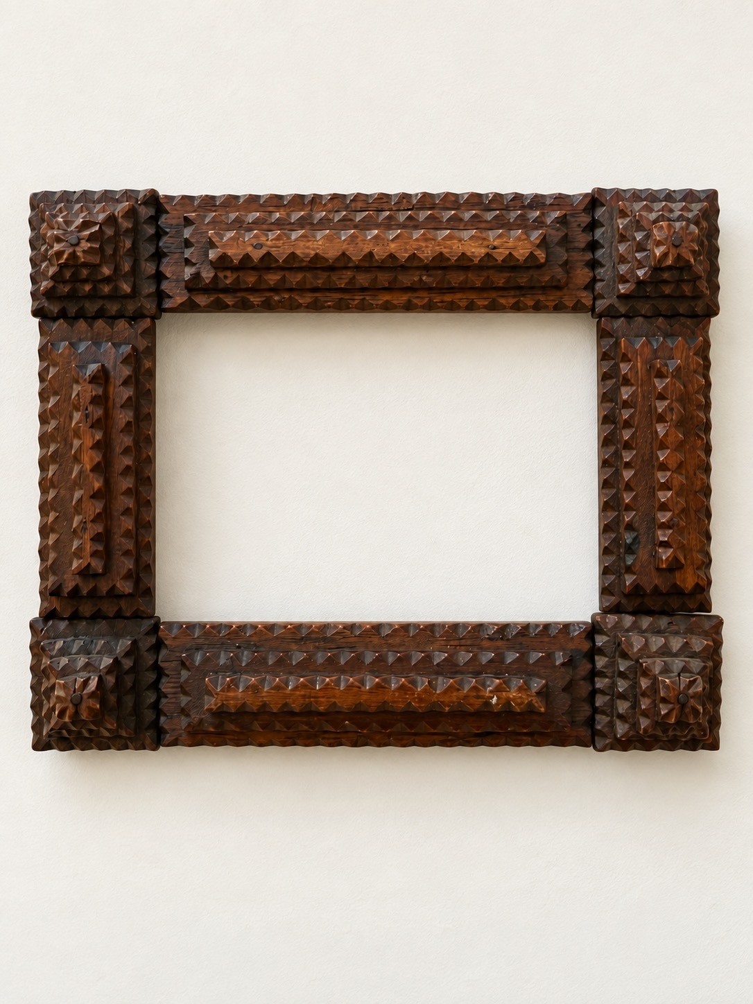 Antique Tramp Art Hand Made Chip Carved Picture Frame Folk Early 1900s Americana Antique Tramp Art Hand Made Chip Carved Picture Frame Folk Early 1900s Americana