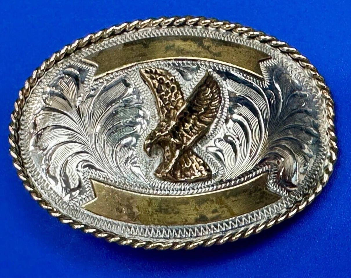 Beautiful Hunting Flying Diving Majestic Eagle on western two tone belt buckle
