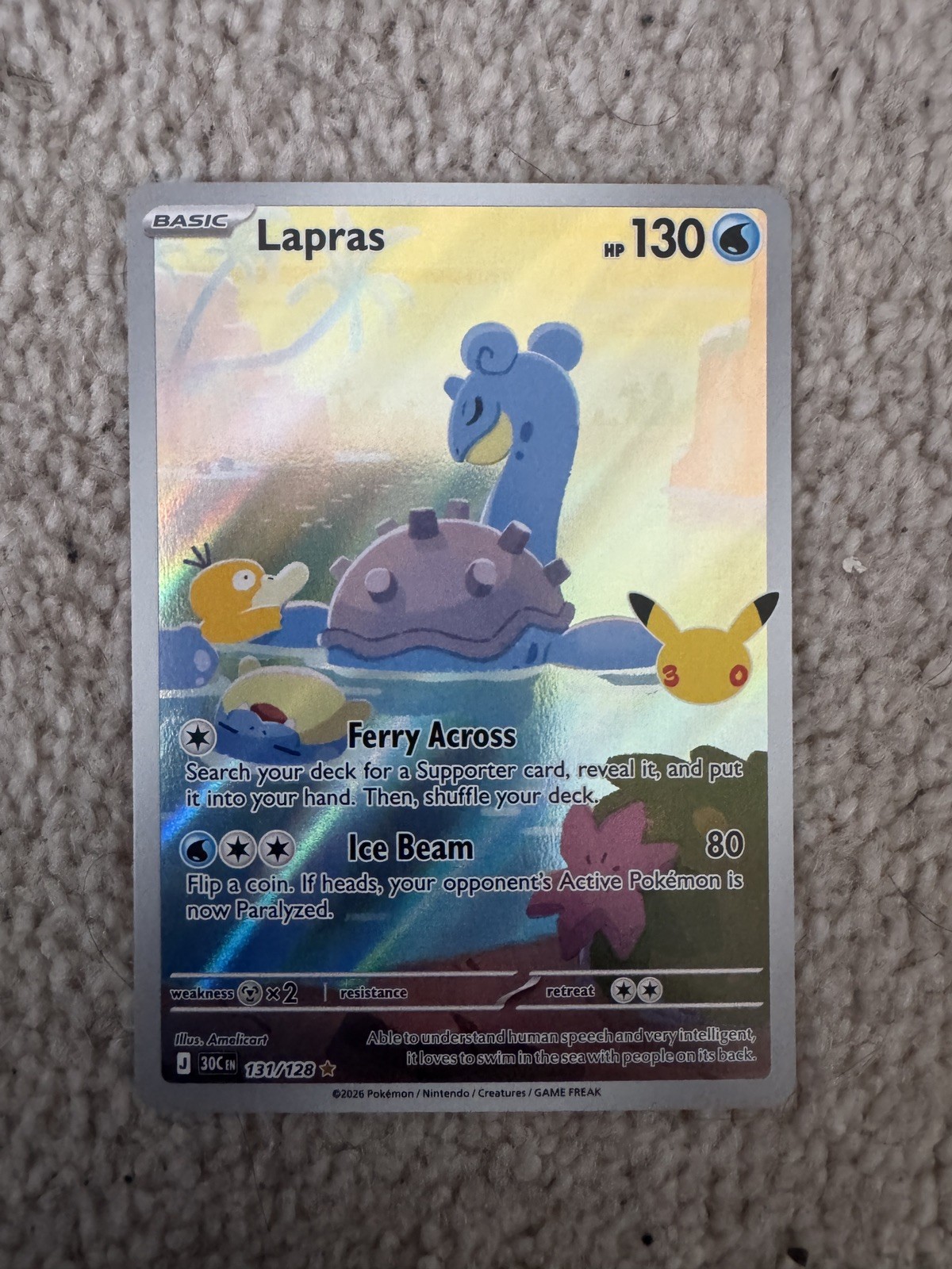 Pokemon TCG Lapras 131/128 30th anniversary Pokemon TCG Lapras 131/128 30th anniversary