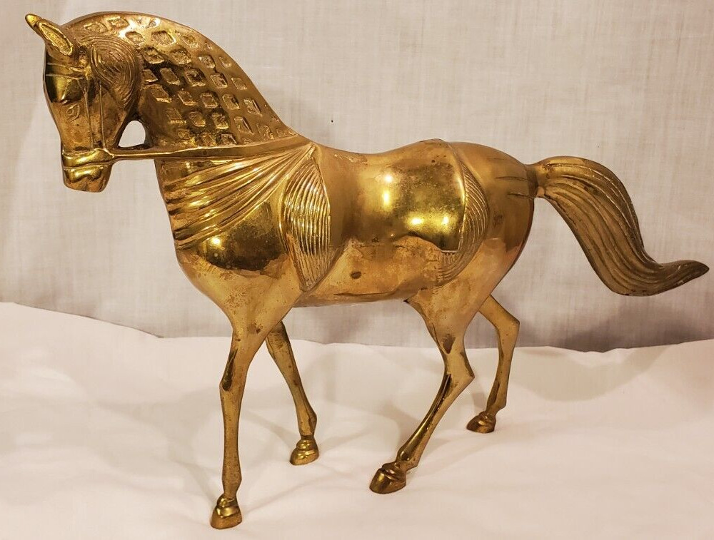 Vintage Solid Brass Horse Statue Figure 10x16 Inches Made in India Heavy 