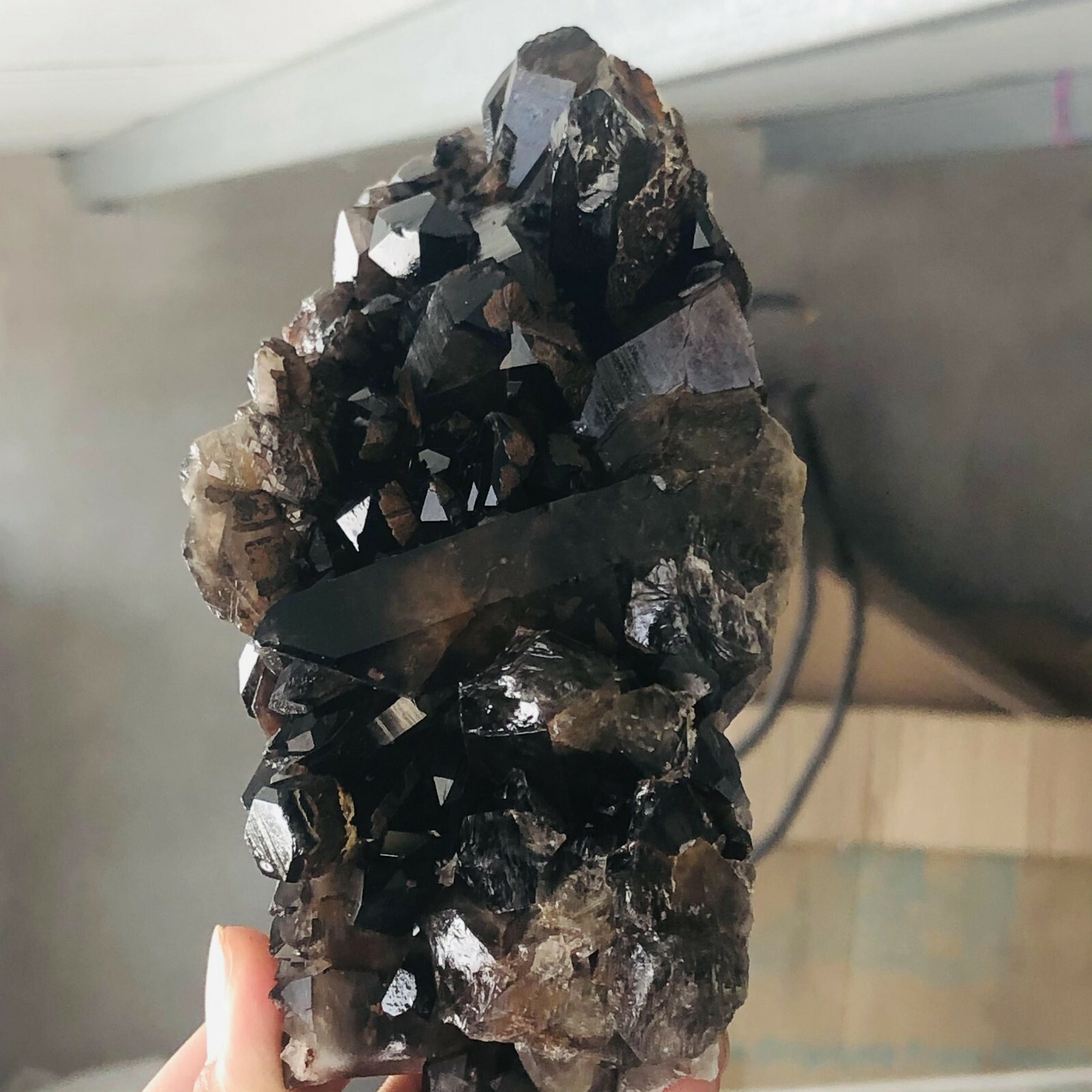 780g Natural Rare Black Quartz Crystal Cluster Mineral Specimen